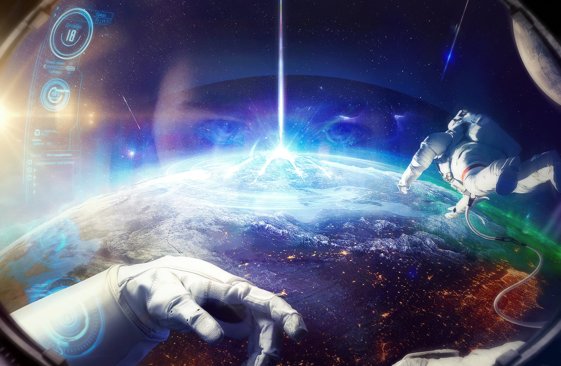 astronaut digital wallpaper, space, planet, the suit, orbit, night