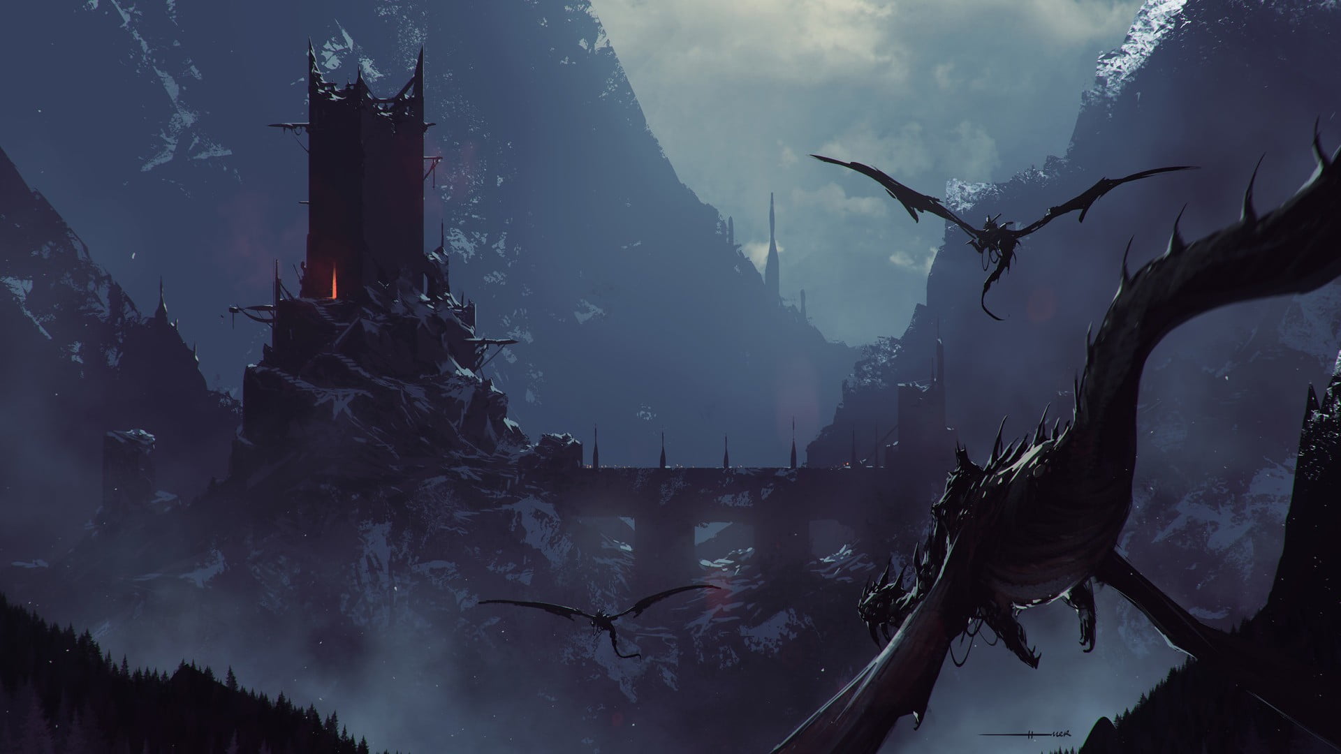 futuristic dragon and castle wallpaper, Dark Souls, fantasy art