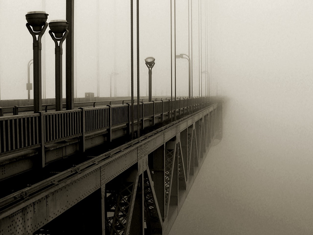 Golden Gate Bridge, noir, mist, monochrome, no people, transportation