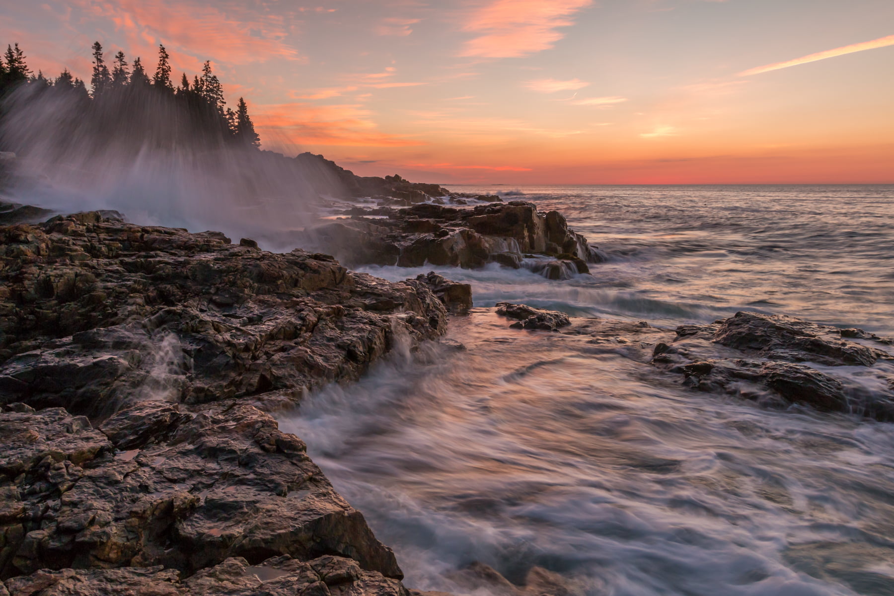 rocky seashore during sunset, Maine, Explored, Sunrise, Desert  Island