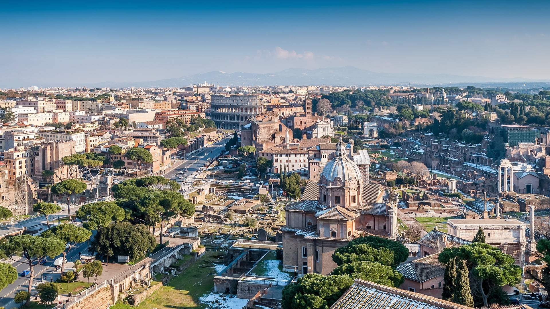 aerial view of houses, rome, coliseum, capitol, italy, cityscape