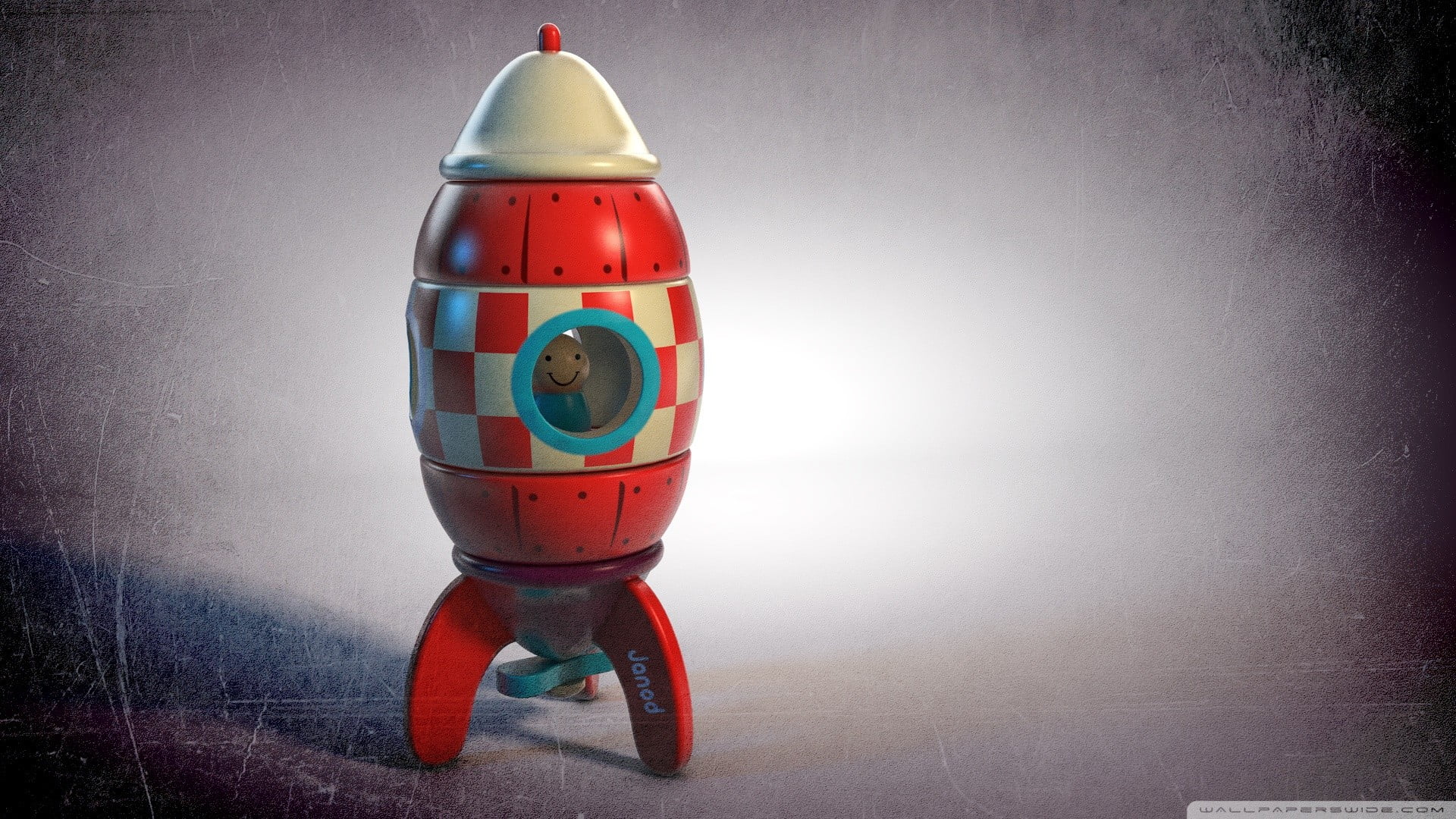 red rocket toy, digital art, indoors, single object, no people