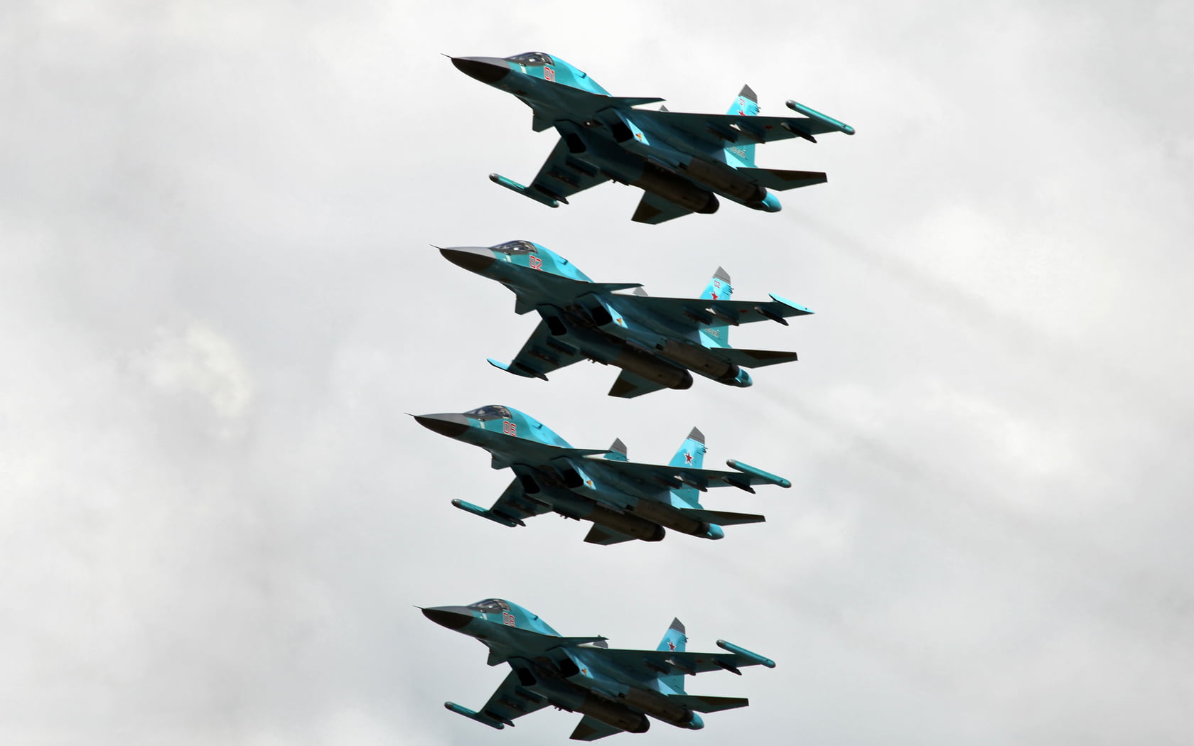 Four Su-34 Aircraft, four blue air planes, Aircrafts / Planes