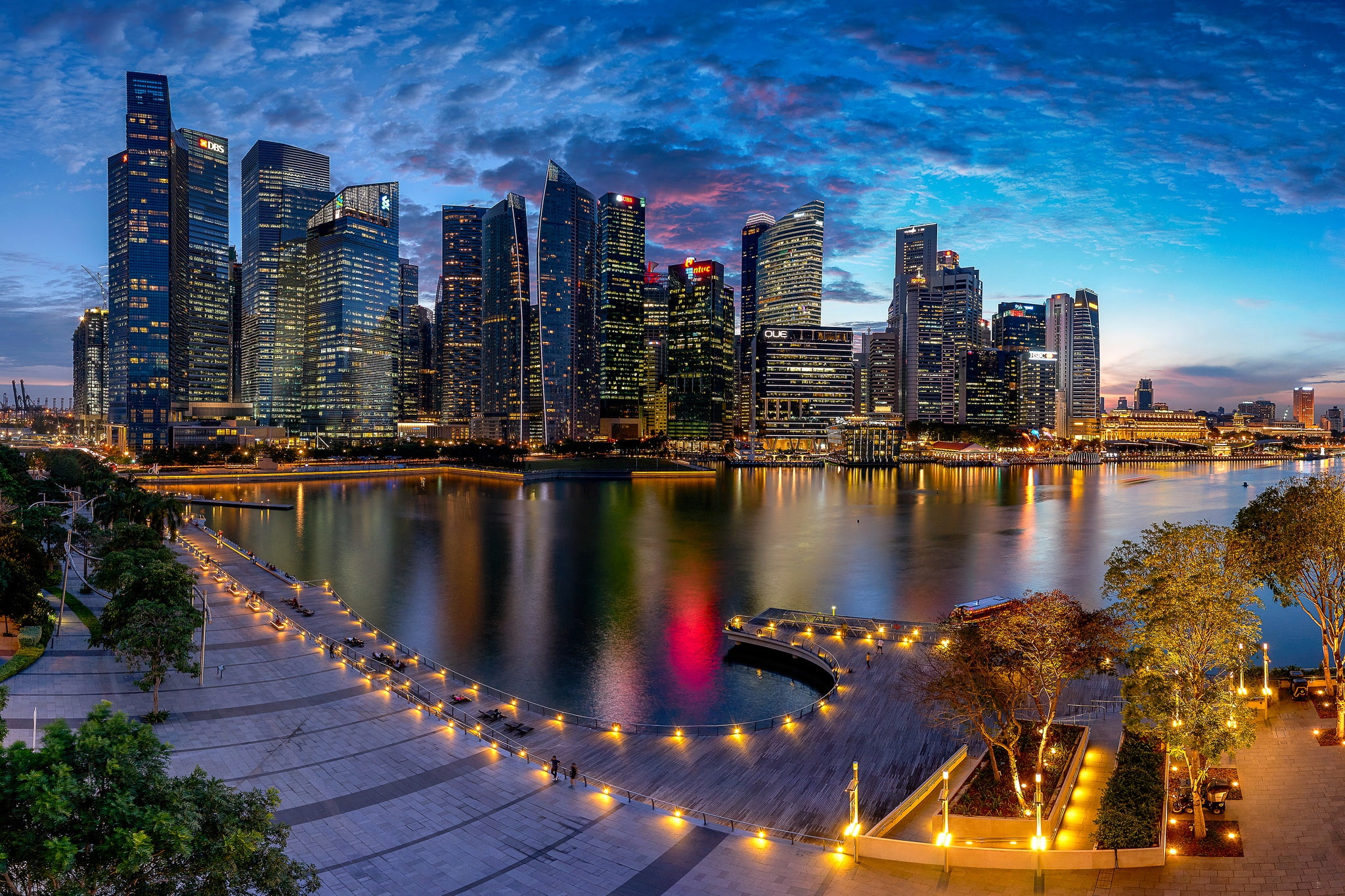lights, the evening, Singapore, megapolis, Marina Bay