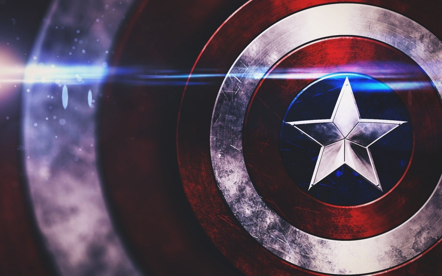 Captain America, stars, optical flares, macro, Shields