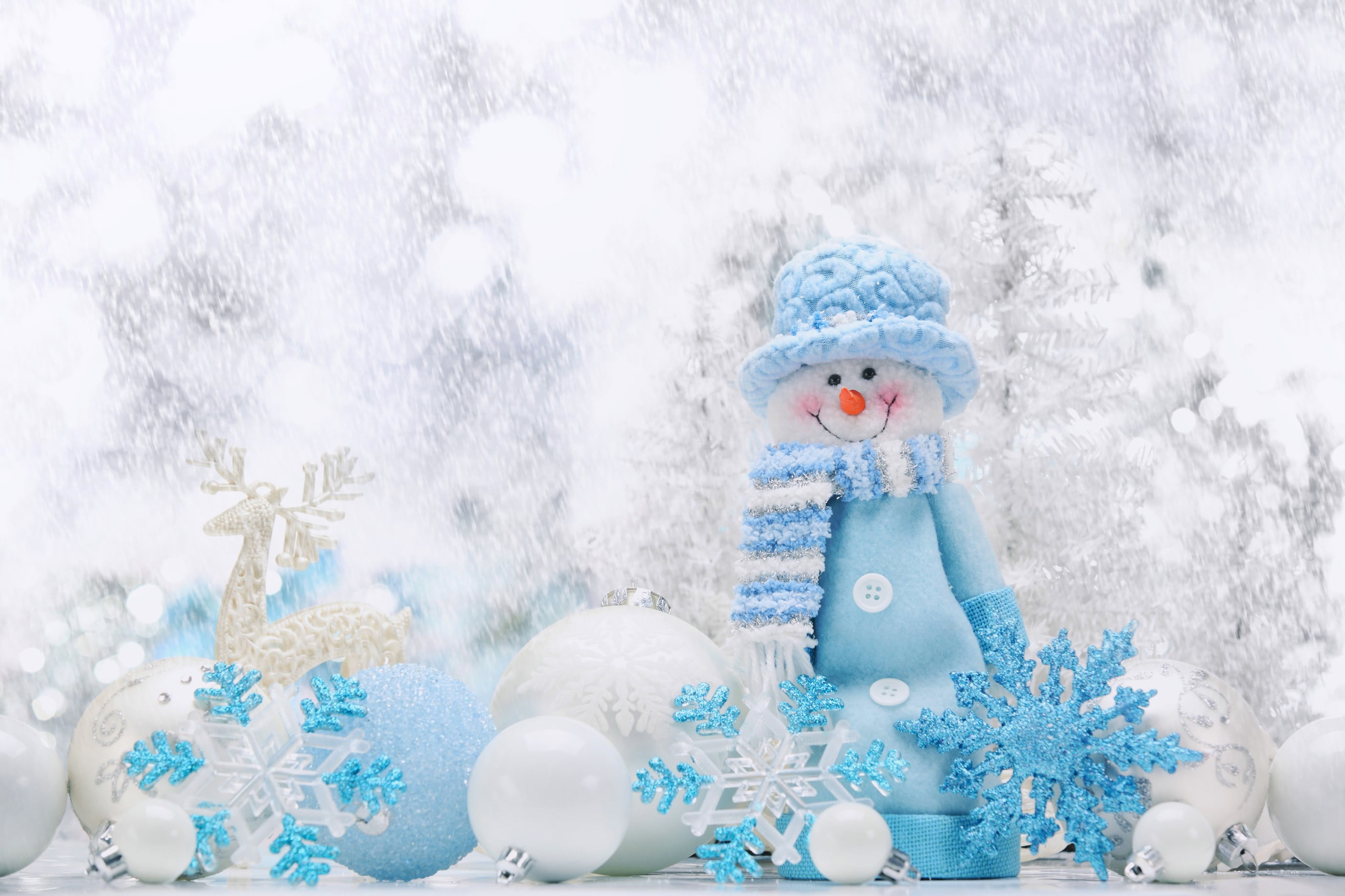 white and blue kokulu tas bebek, Christmas, celebration, decoration