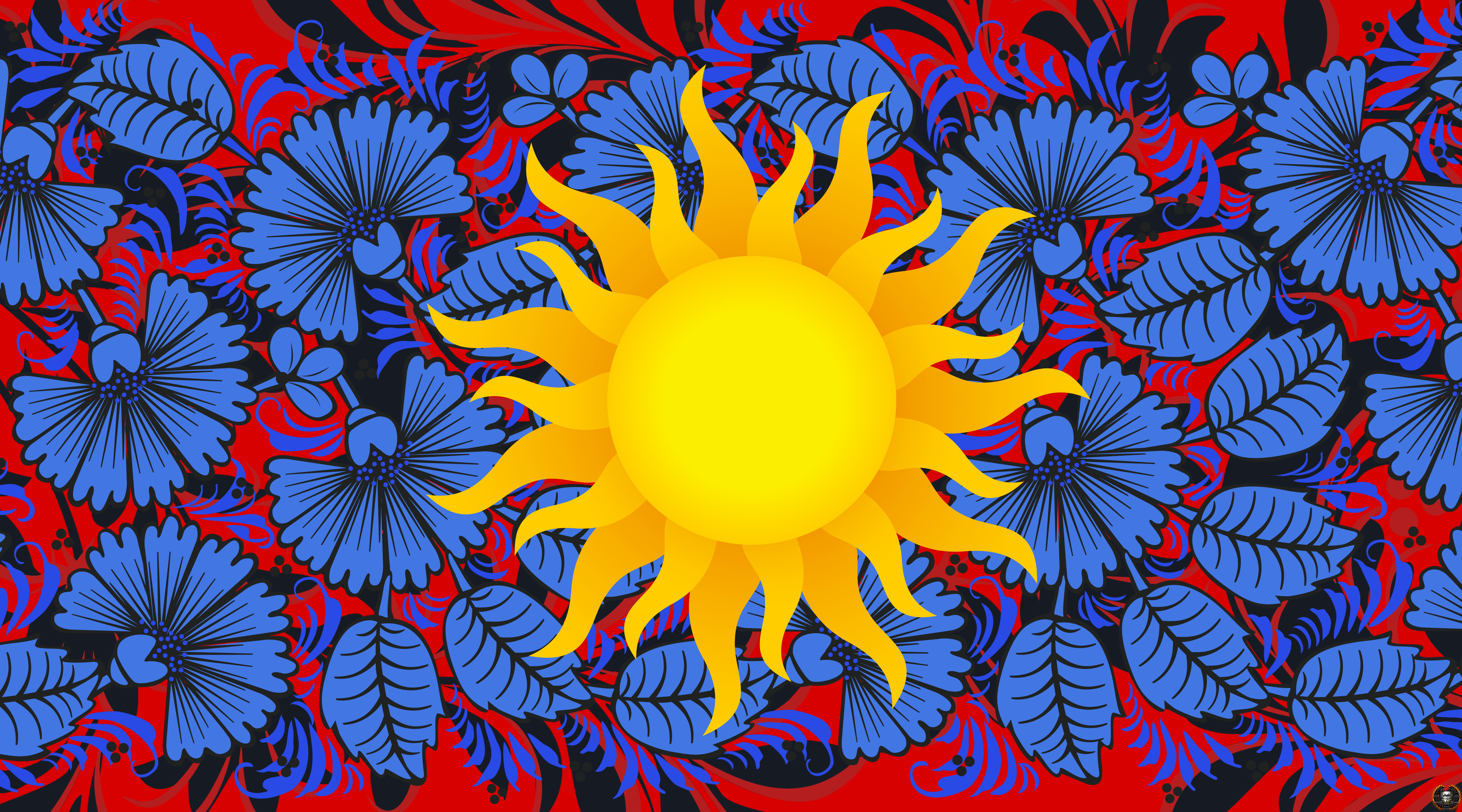 Flowers, The sun, Style, Background, Painting, Art, Khokhloma
