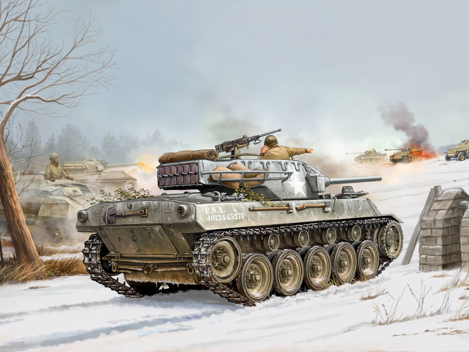 gray battle tank illustration, figure, fighter, art, gun, USA