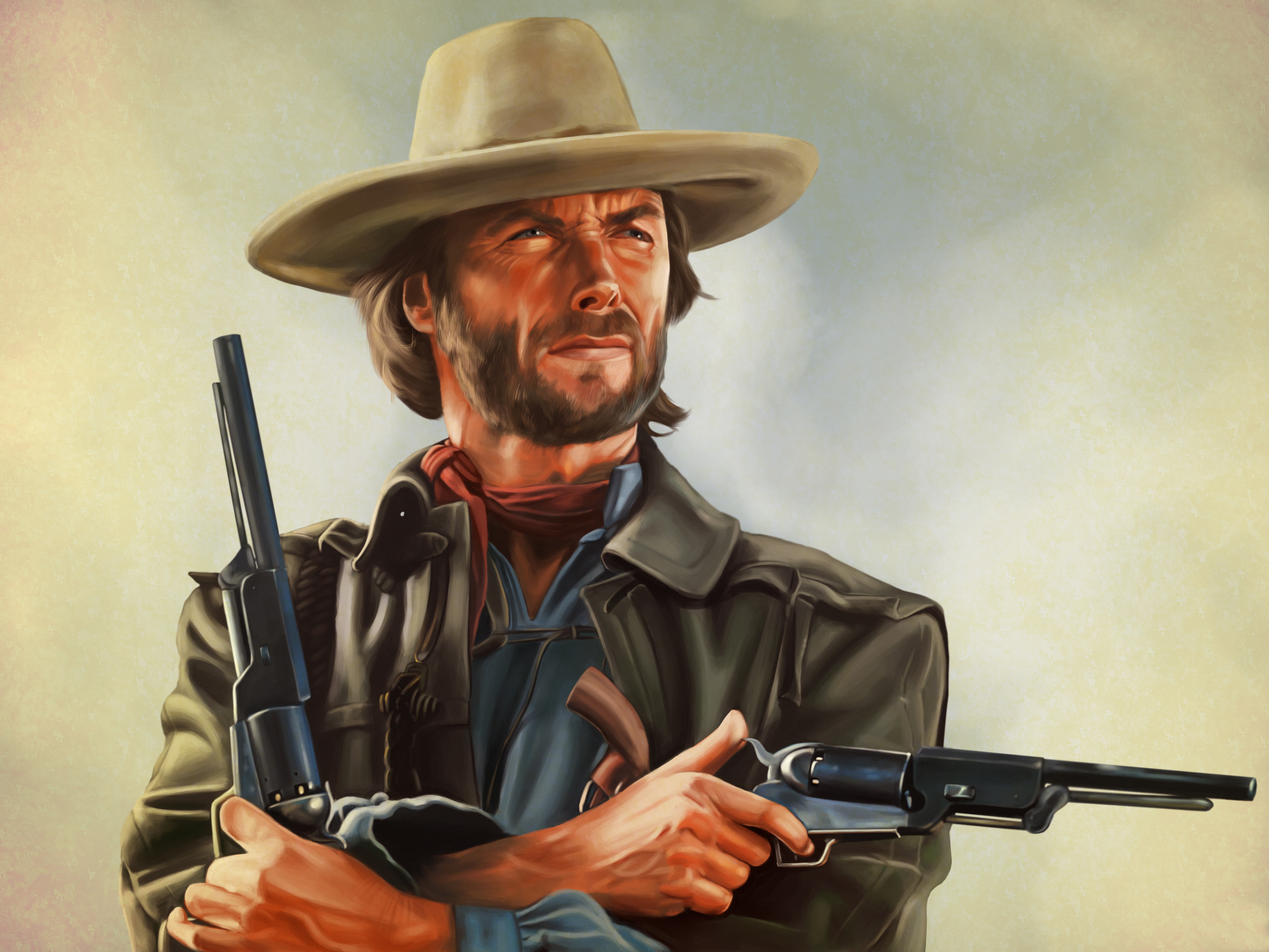 Clint Eastwood painting, art, revolver, Josey Wales, The Outlaw