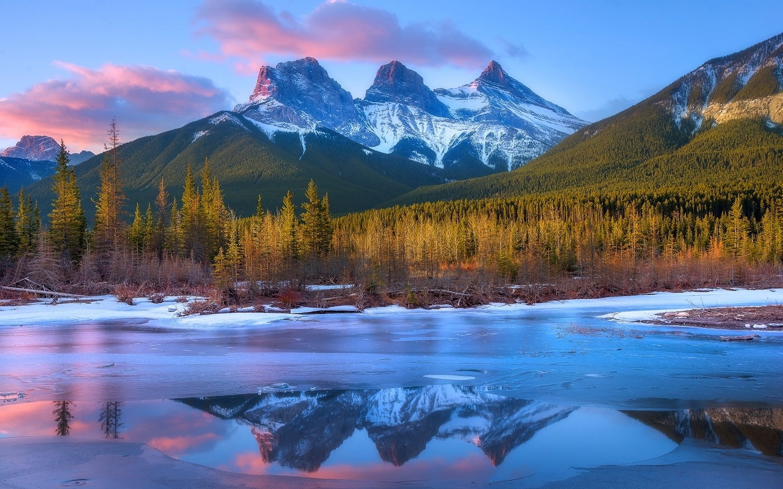 nature, landscape, frost, mountains, forest, sunset, Canada
