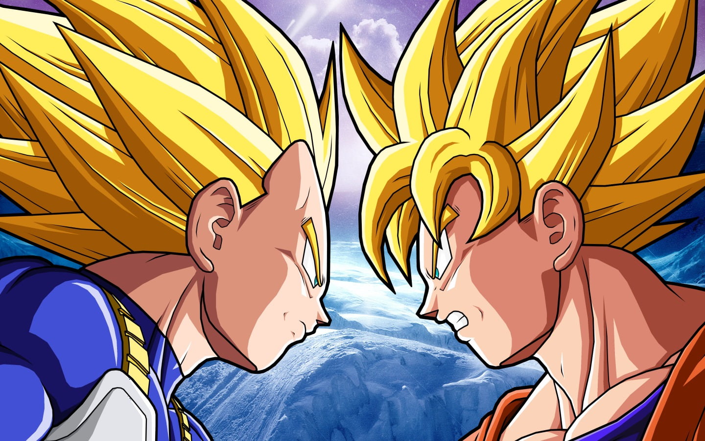 Dragon Ball Z Super Saiyan Vegeta vs Super Saiyan Goku, multi colored