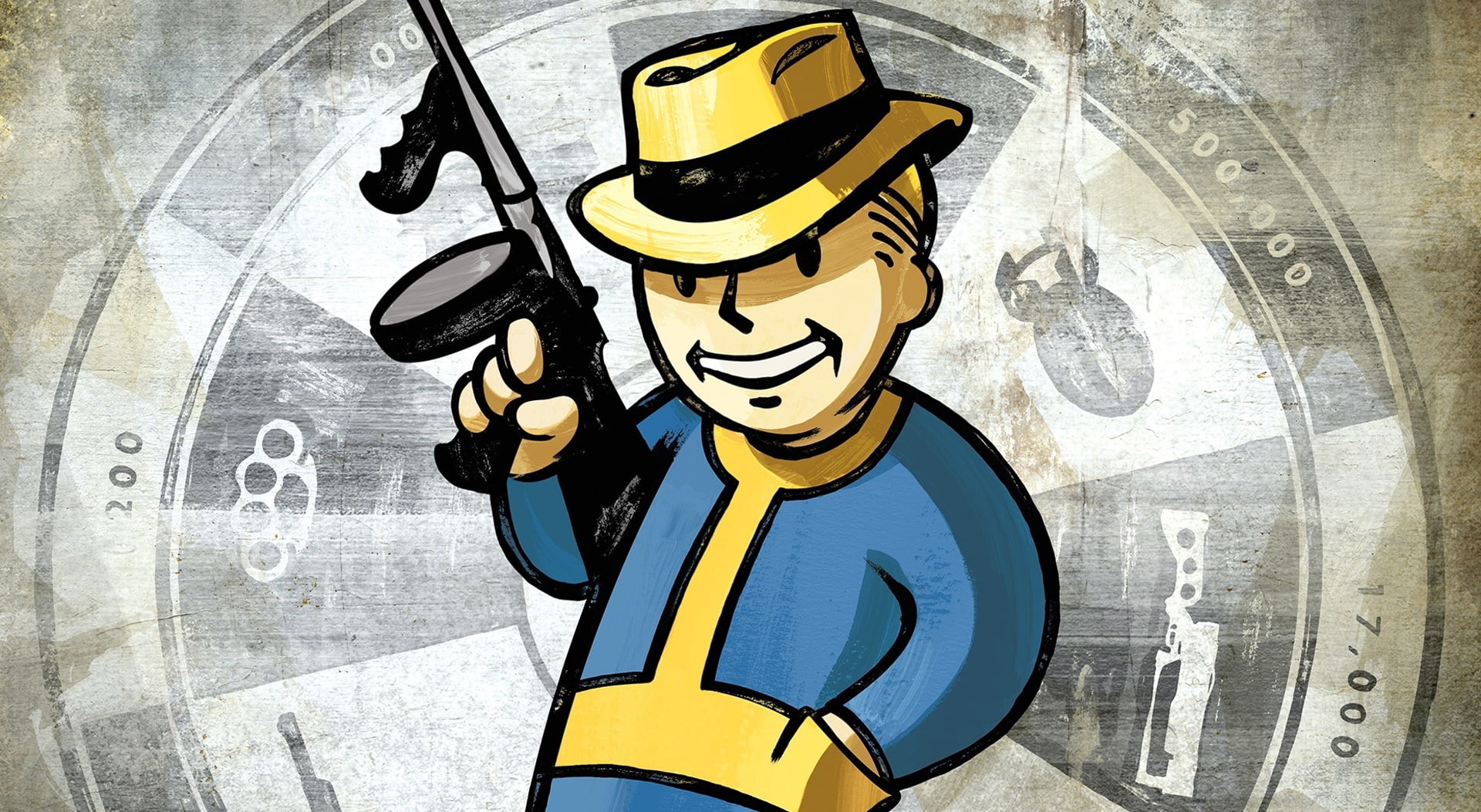 Fallout New Vegas, Vault Boy, man holding gun illustration, Games