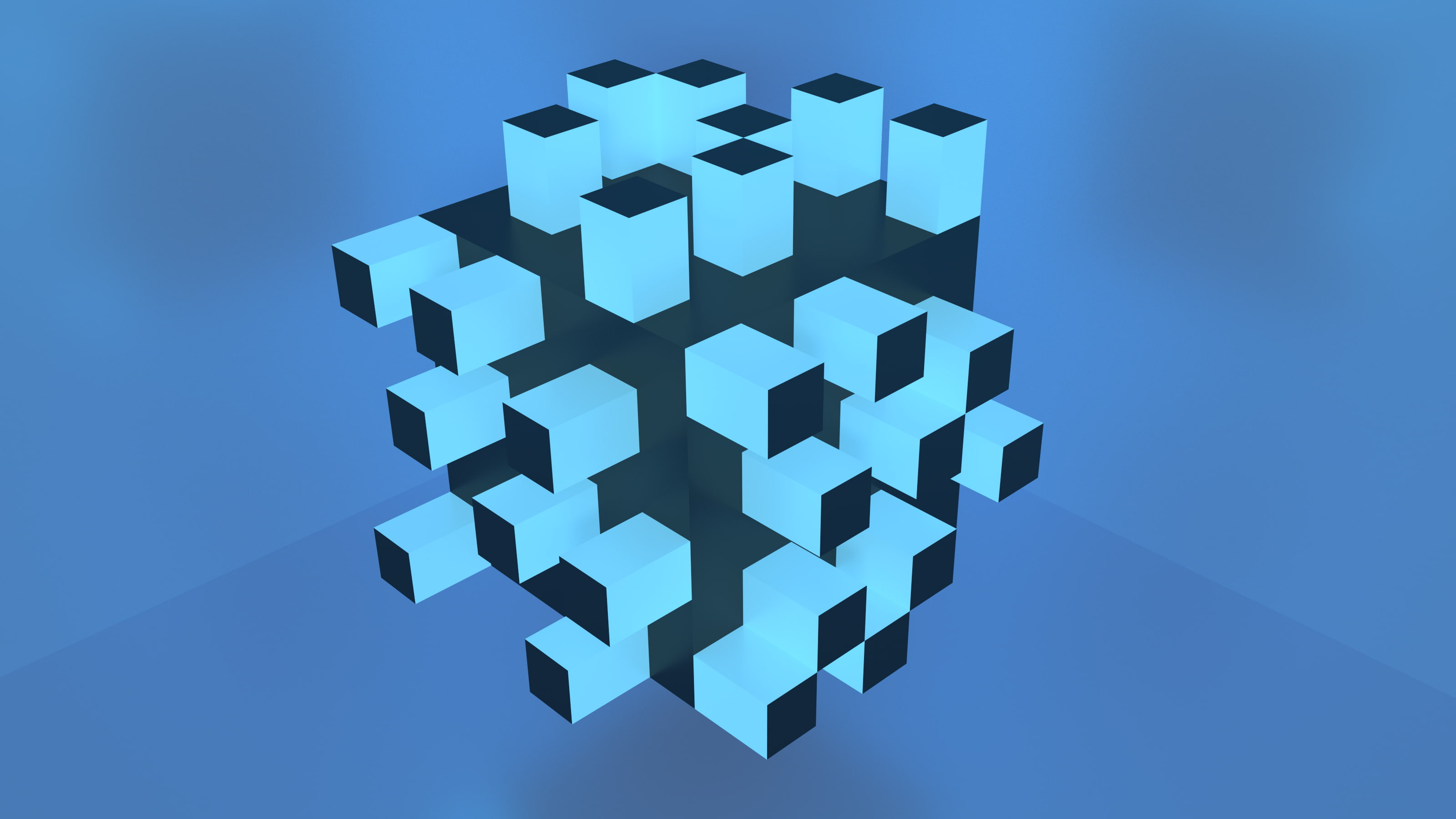 abstract, cube, simple background, blue, no people, blue background