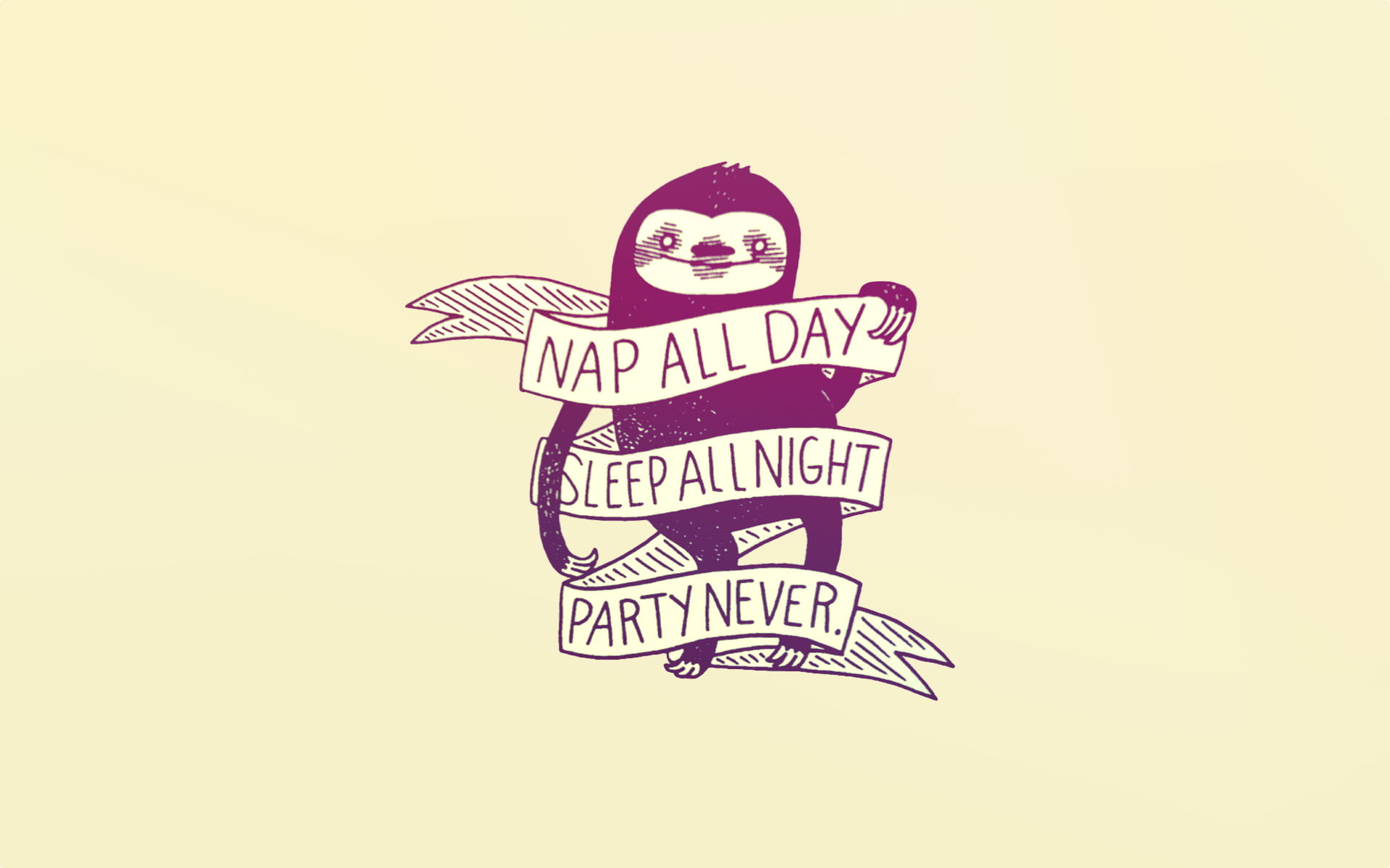 Nap All Day quote signage, sloths, artwork, simple background