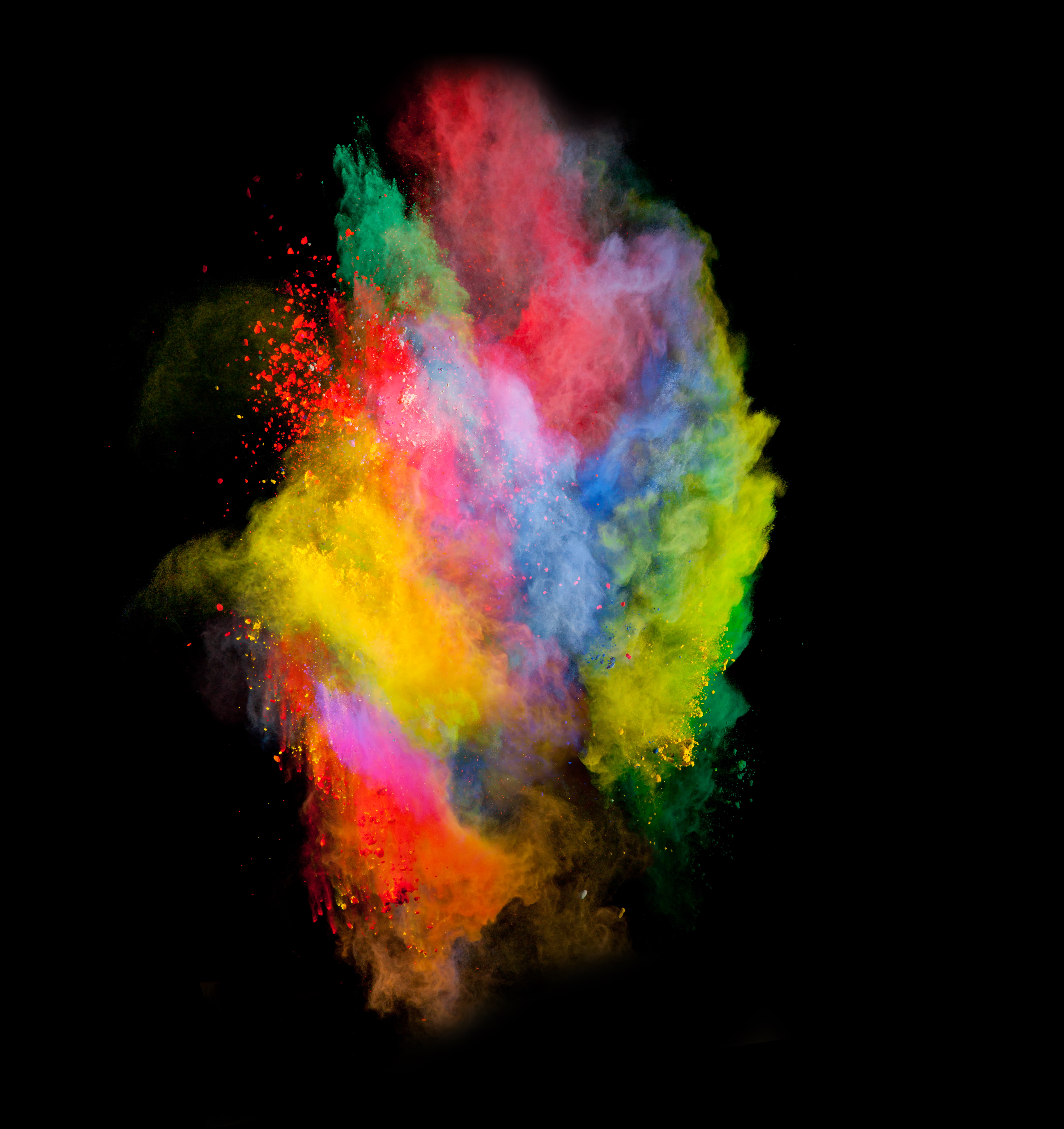 powder explosion, multi colored, studio shot, black background