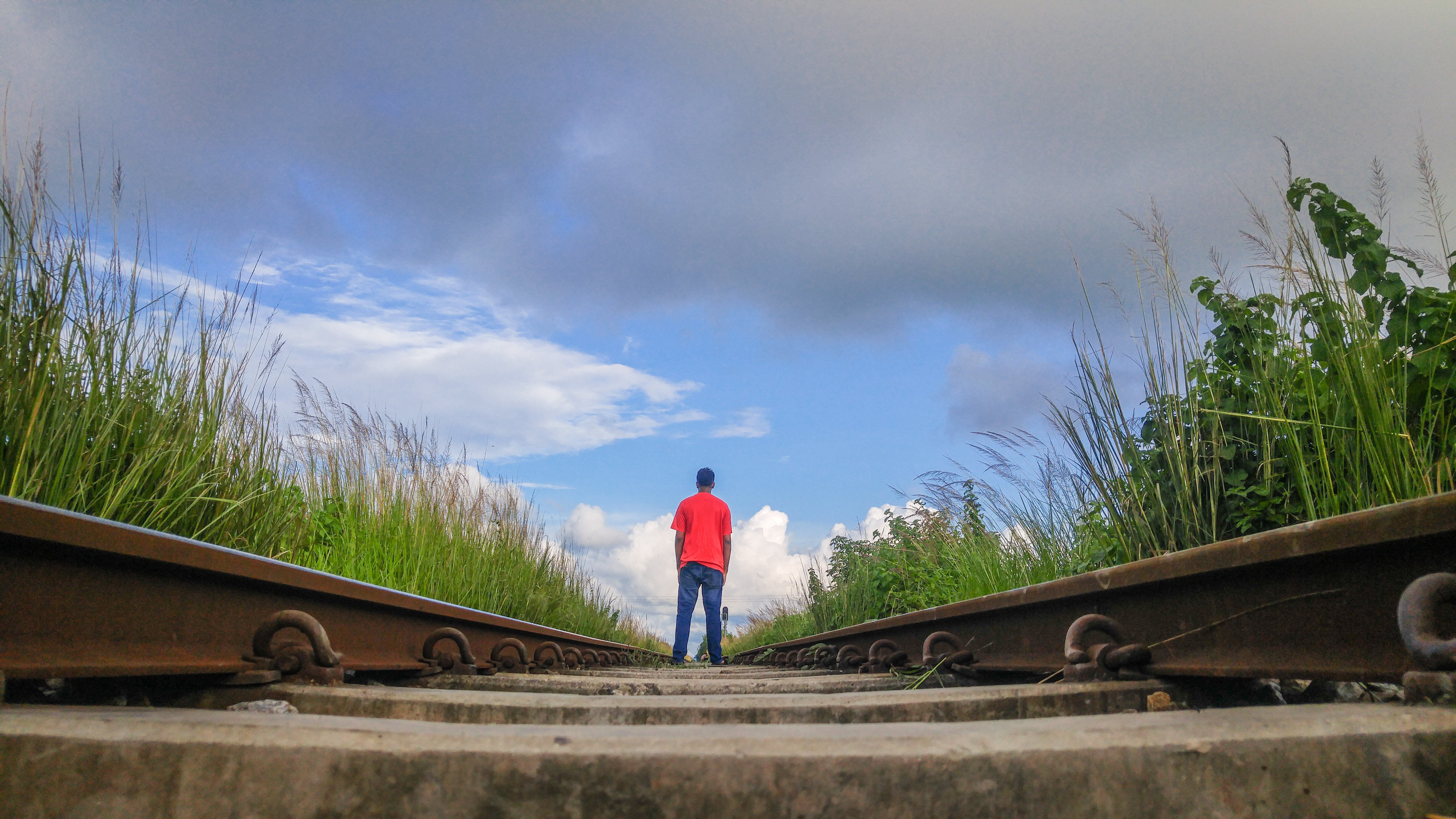 railway, Bangladesh, one person, rear view, sky, cloud - sky