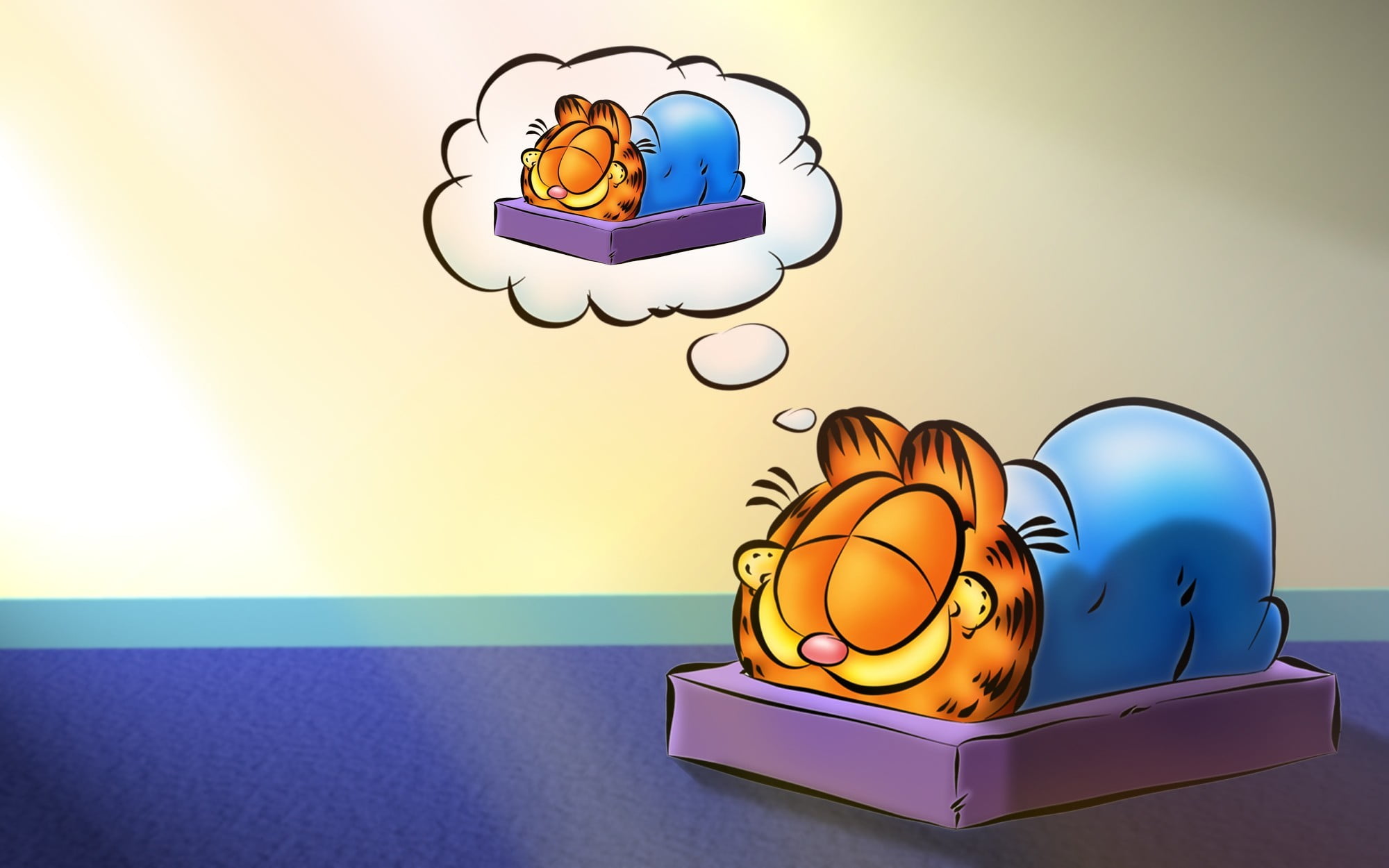 Garfield sleeping and dreaming digital wallpaper, cat, cartoon