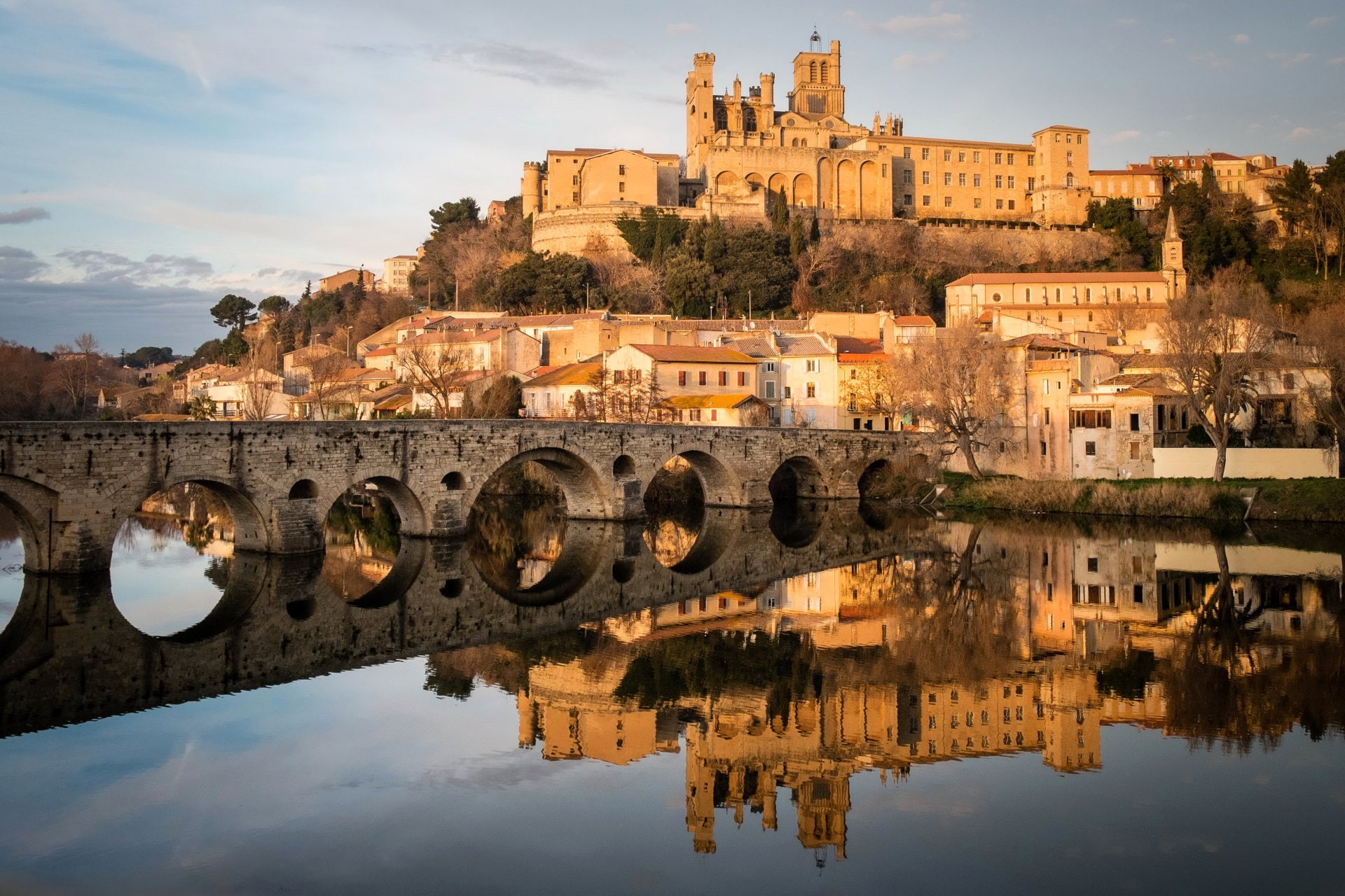 Man Made, Town, Beziers, Bridge, Building, France, House, Reflection
