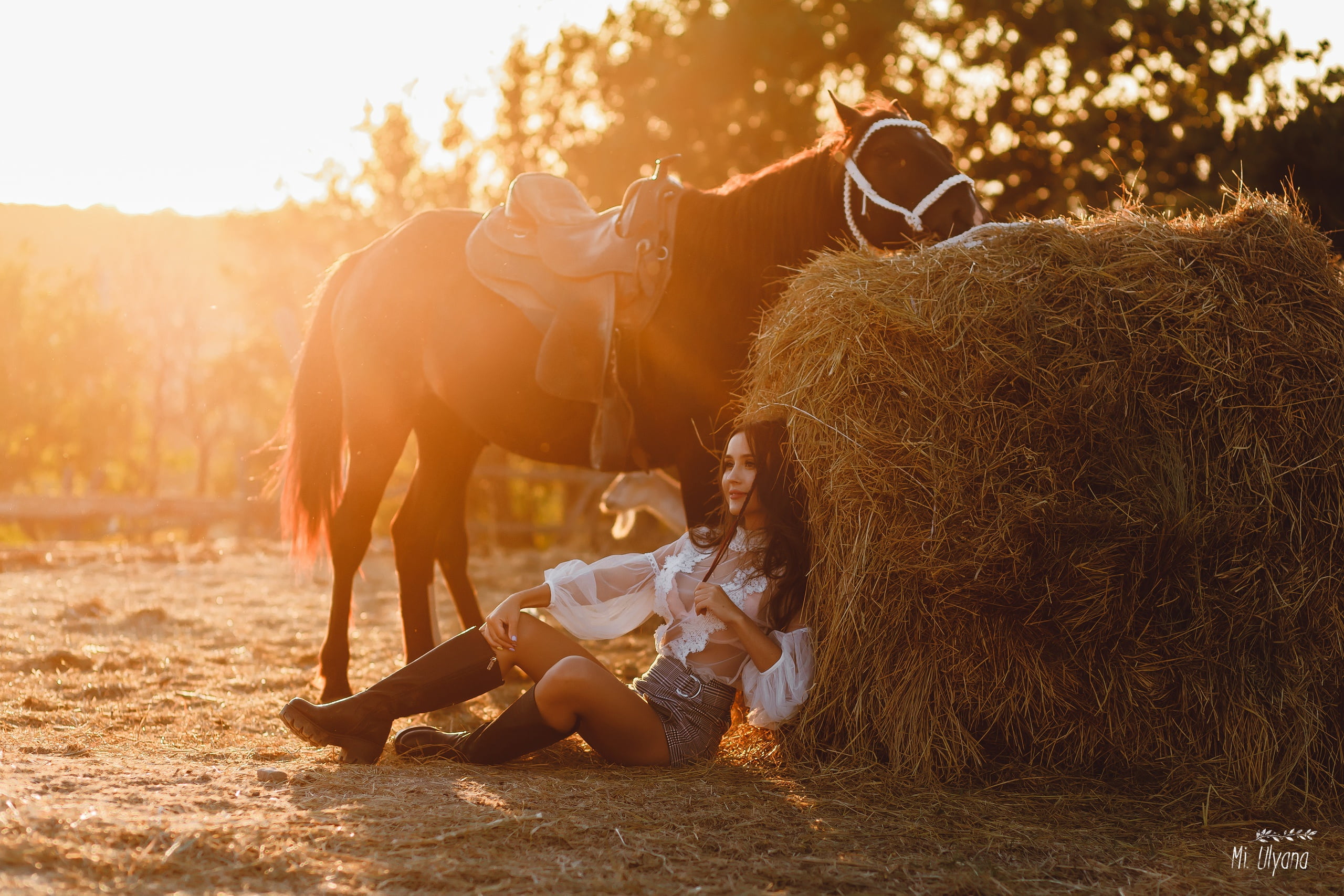 girl, pose, horse, boots, hay, Kip, Juliana Mizinova, Анна Суворова