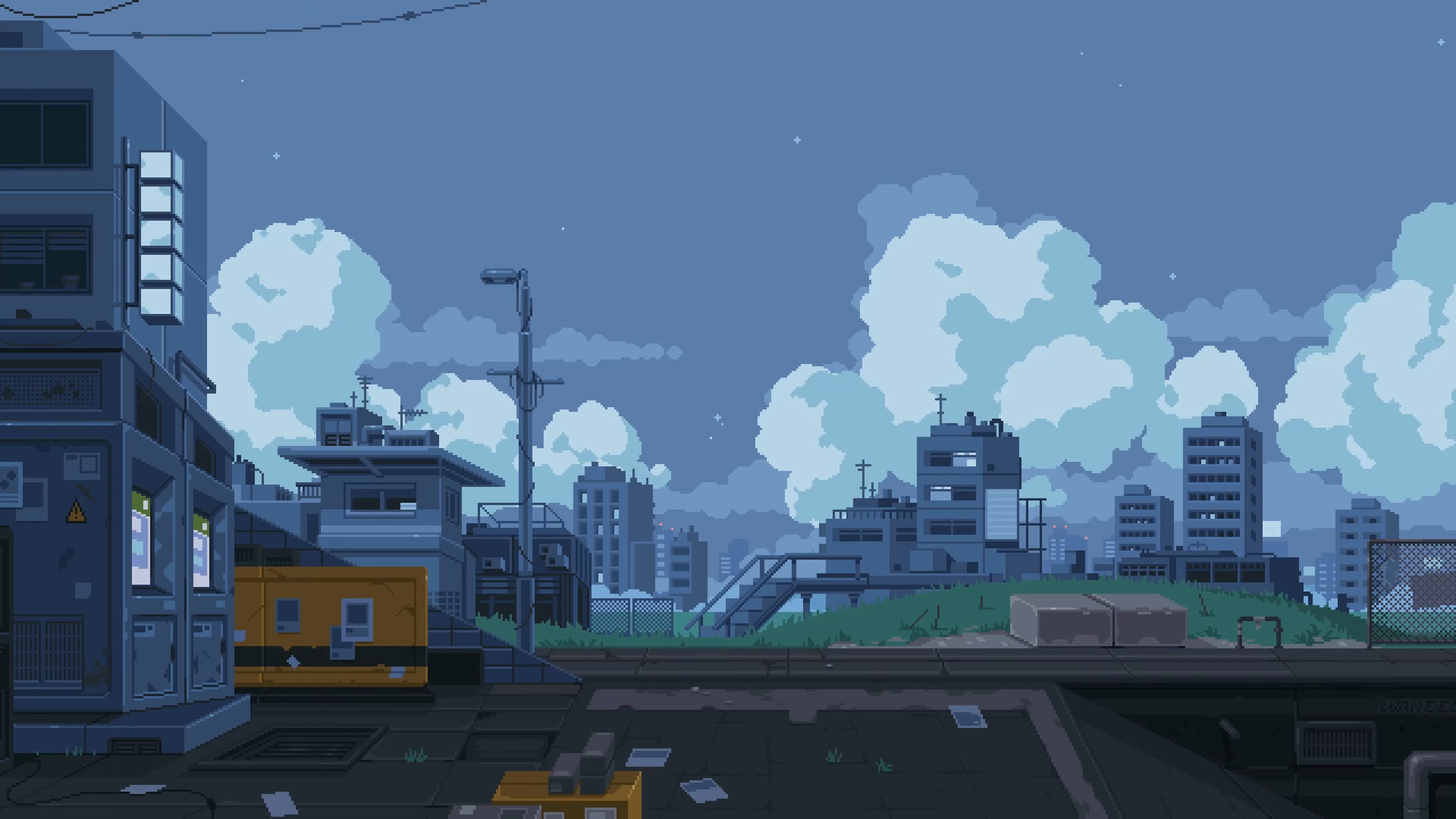 Free download | HD wallpaper: waneella, pixel art, sky, city, clouds ...