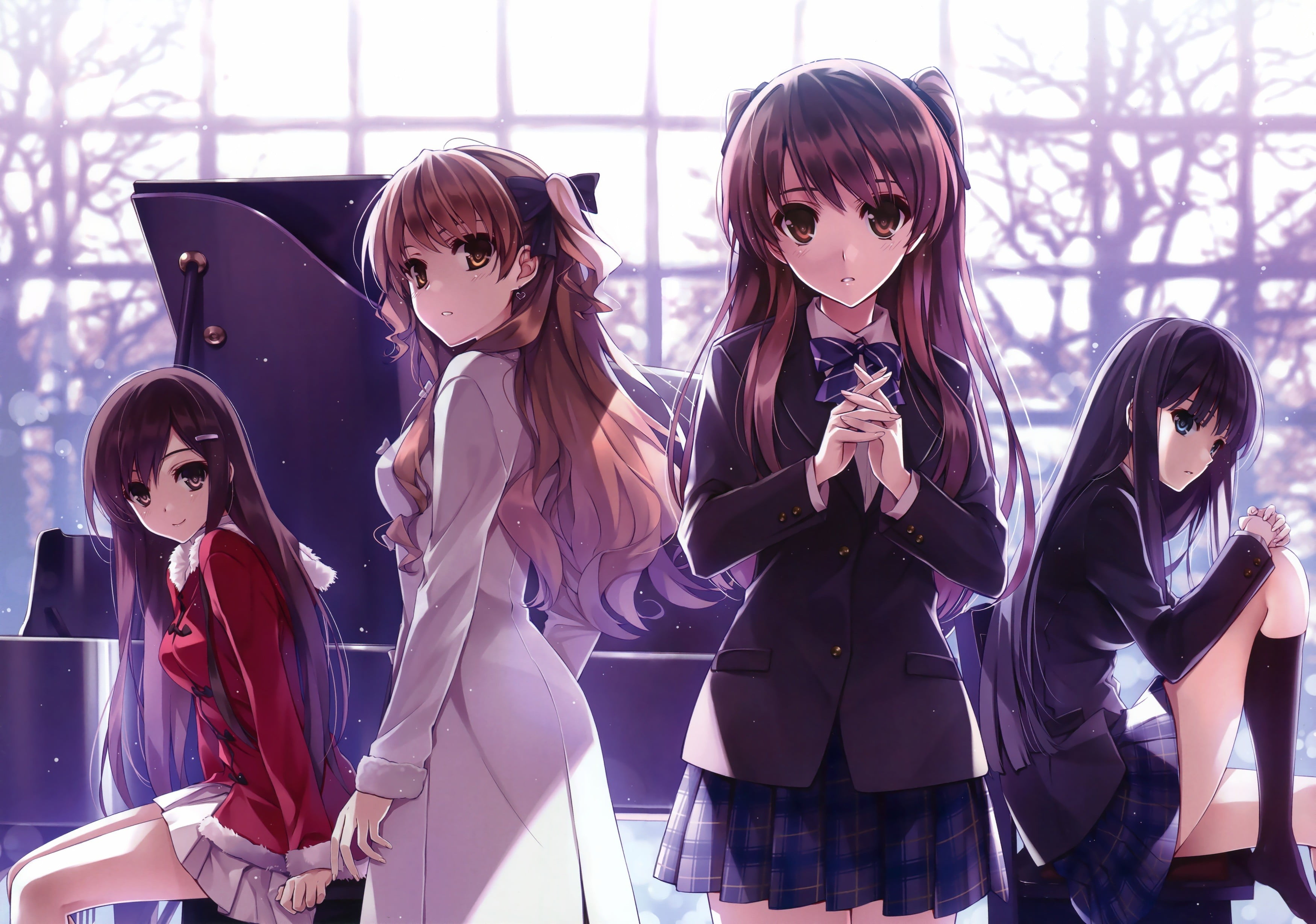 anime girls, piano, school uniform, White Album, Morikawa Yuki