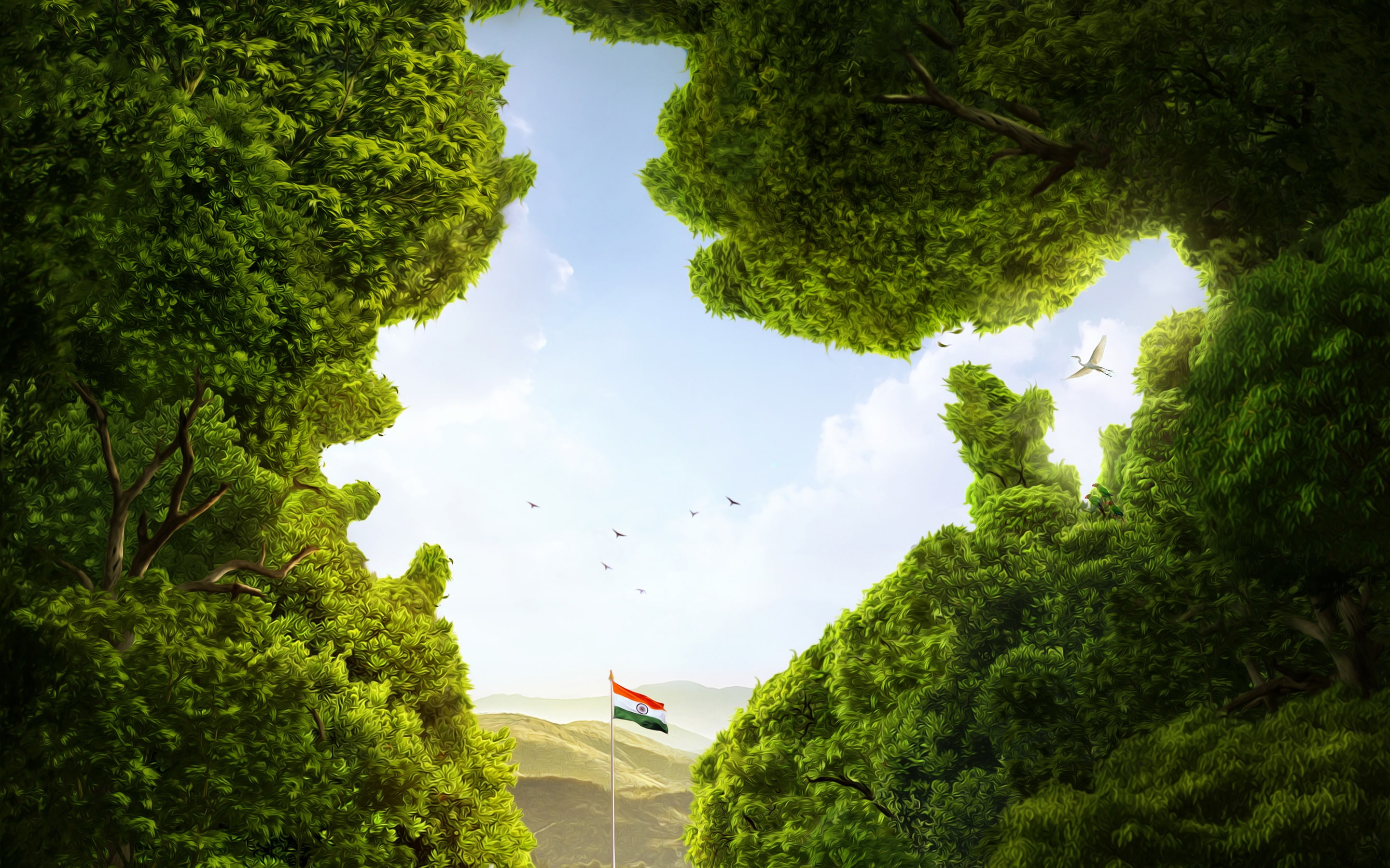 Indian flag green jungle comic design, plant, tree, green color