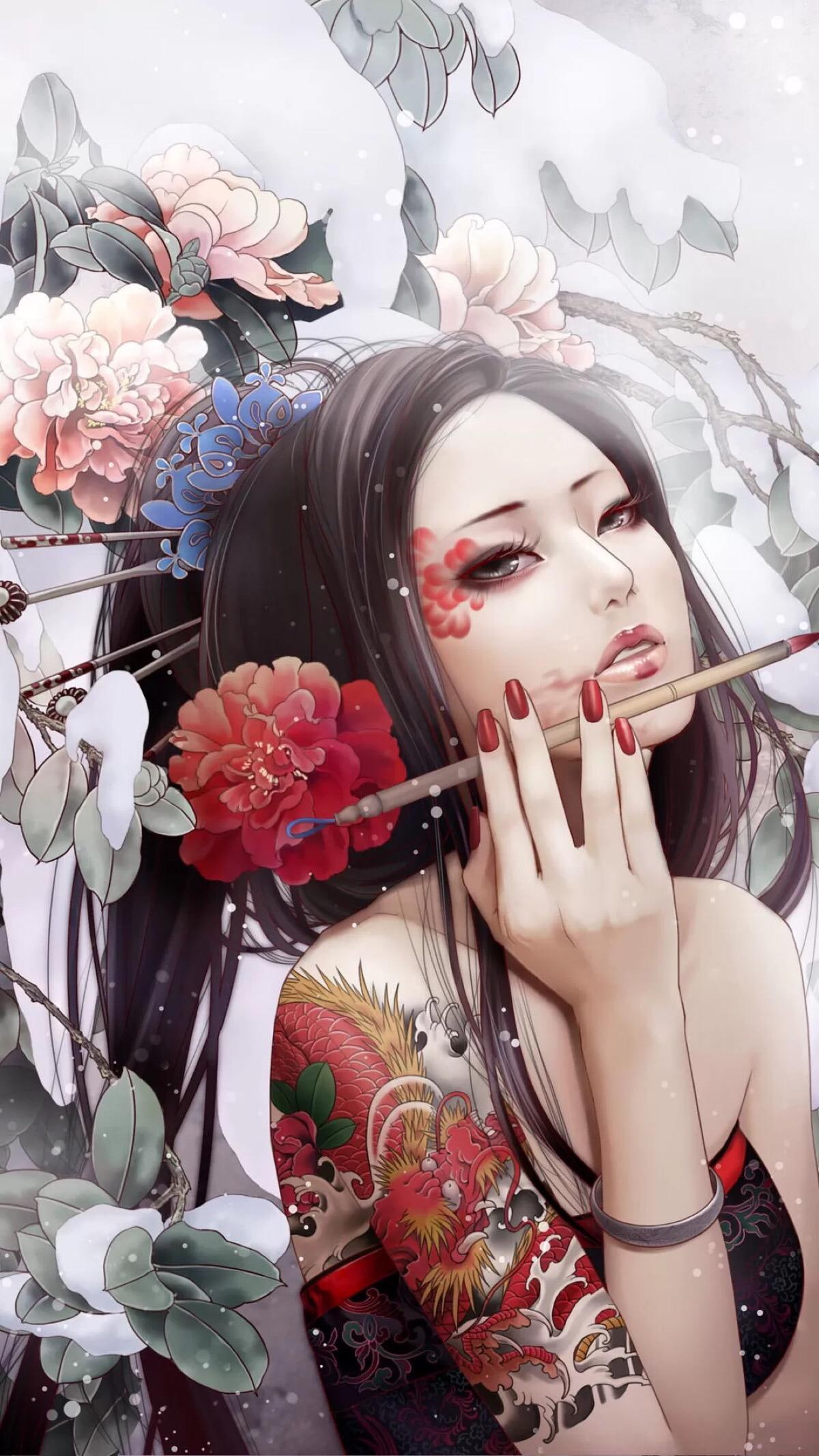 anime girls, Chinese, Zhang Xiao Bai, tattoo