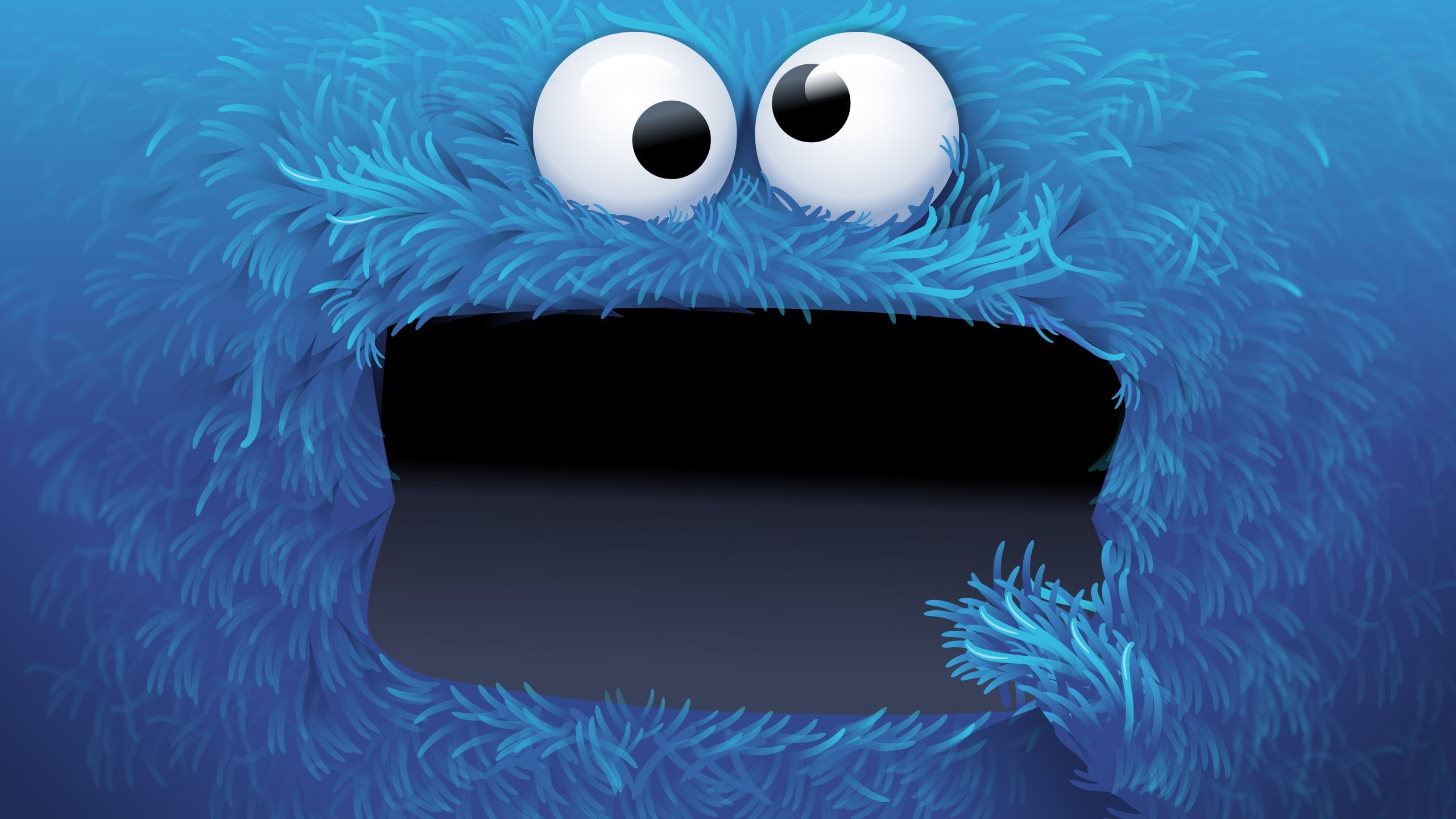 Cookie Monster artwork, eyes, face, blue, water, no people, animal