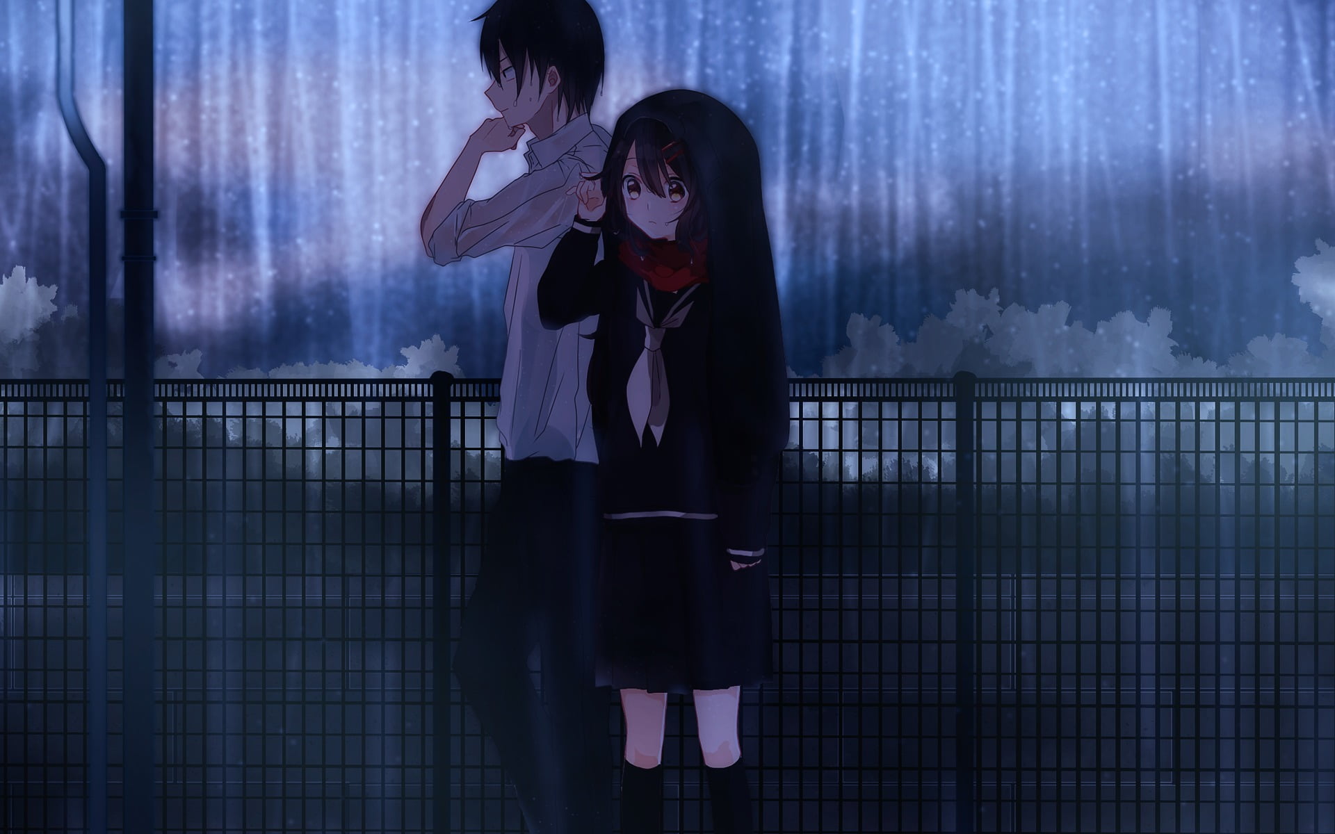 boy and girl anime character wallpaper, couple, rain, anime boys