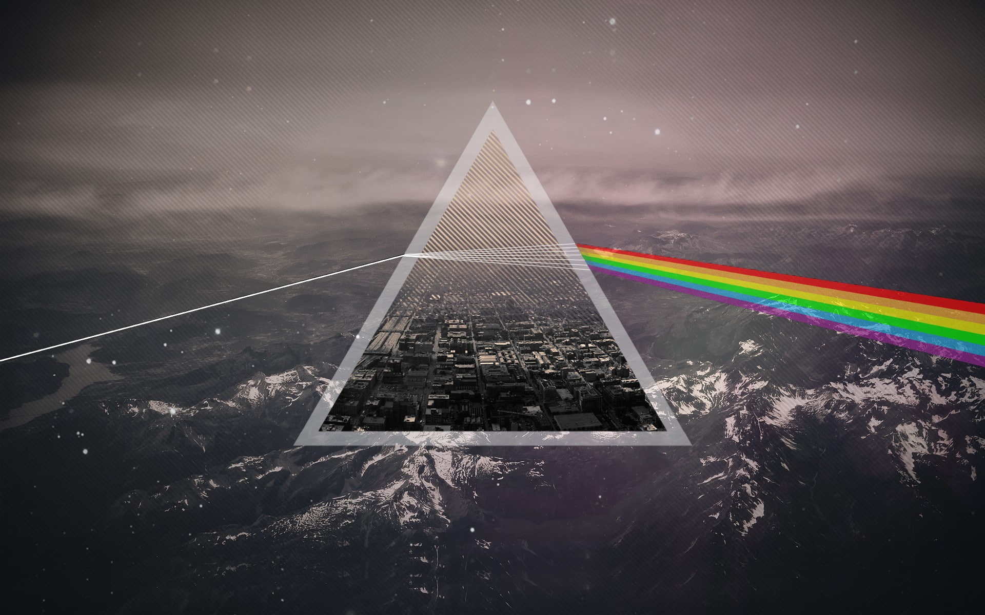 triangle, picture-in-picture, The Dark Side of the Moon, mountains