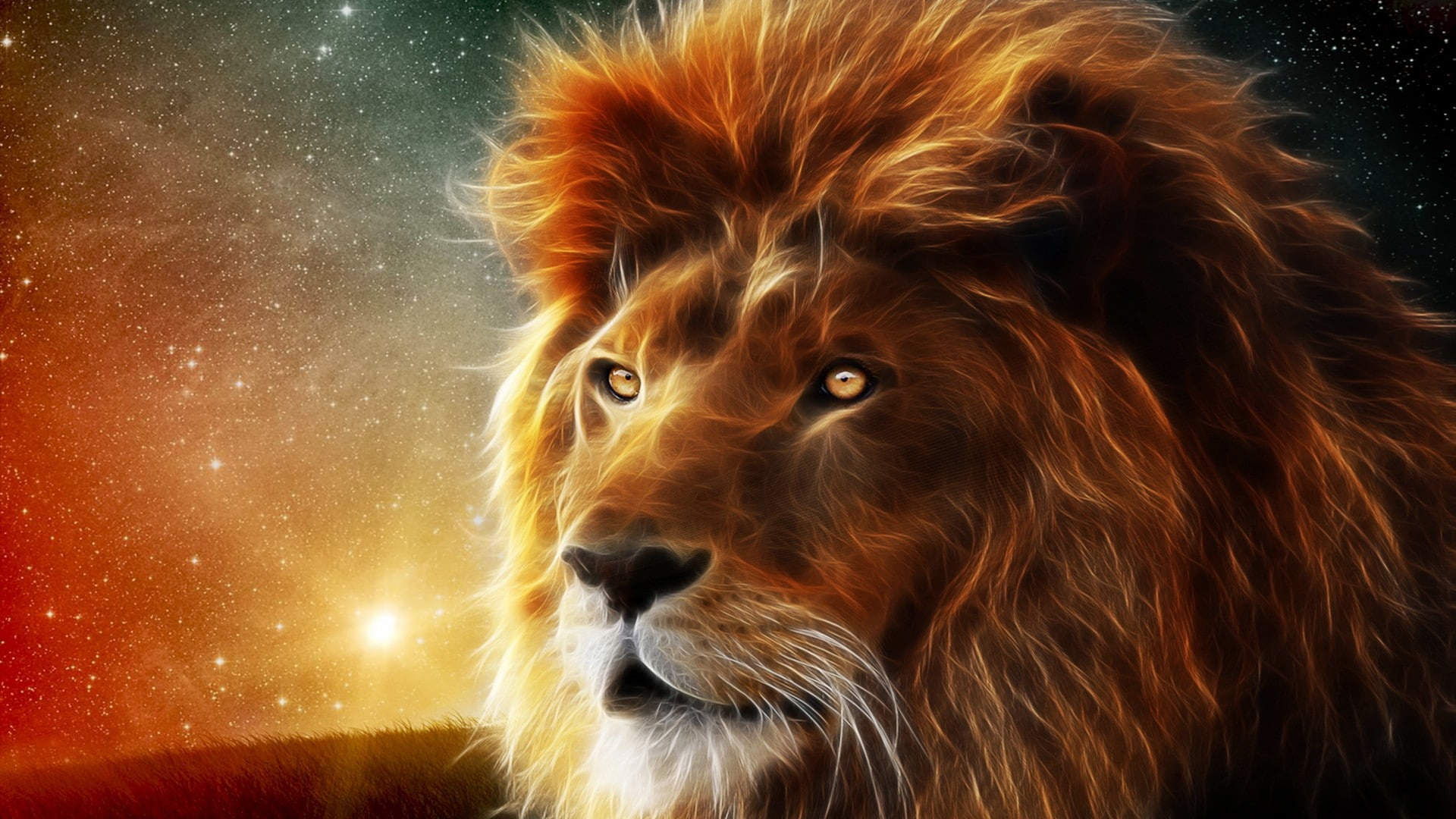 Fractalius, lion, stars, big cats, animals