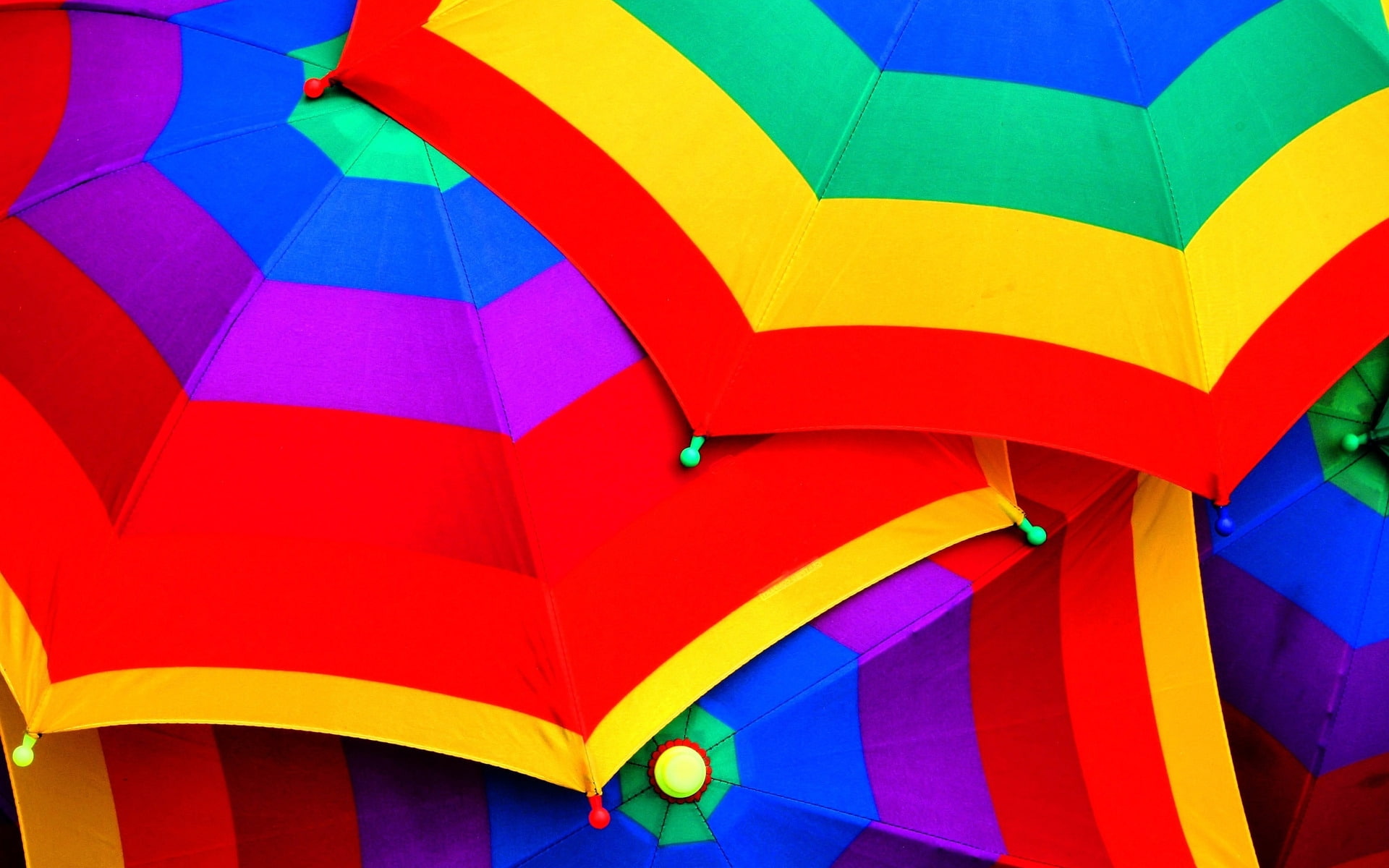 Colorful Umbrellas, orange yellow and green umbrella art, rain