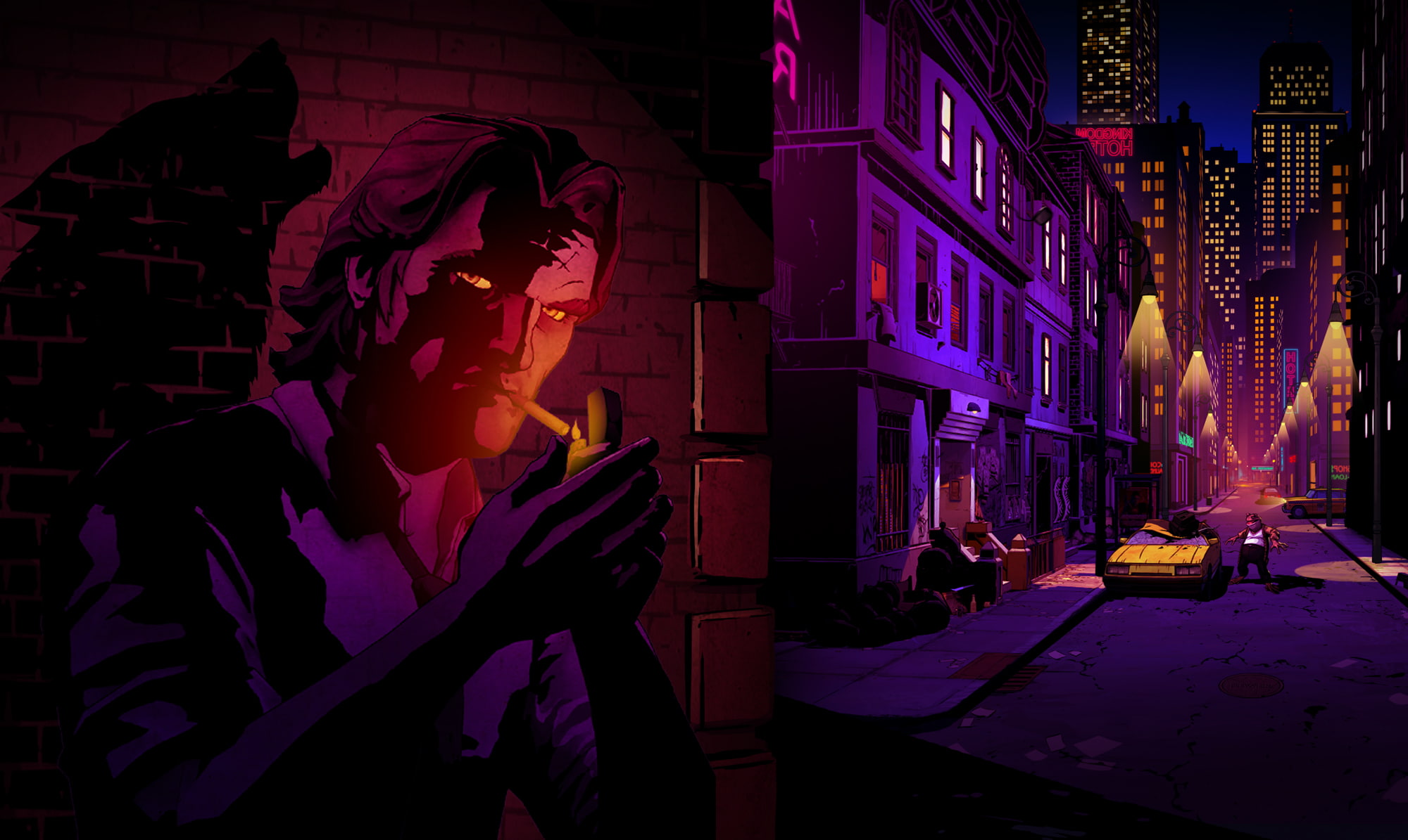 Bigby, smoking, The Wolf Among Us, video games, night, city