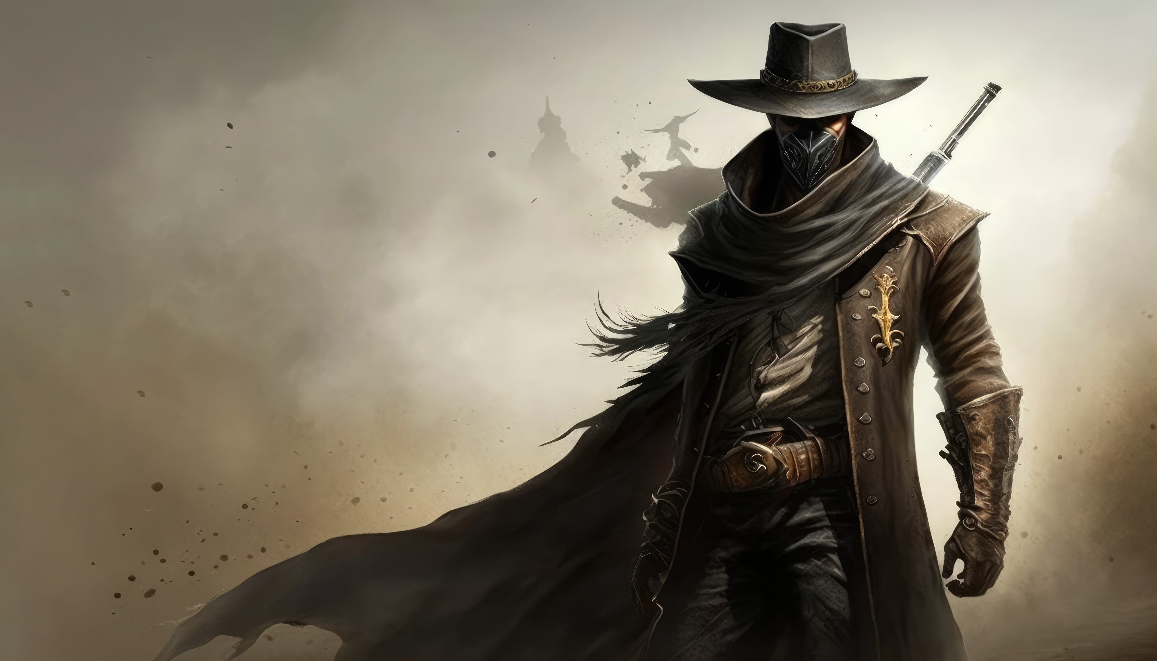 AI art, Gunslinger, cowboy hats, coats, dust