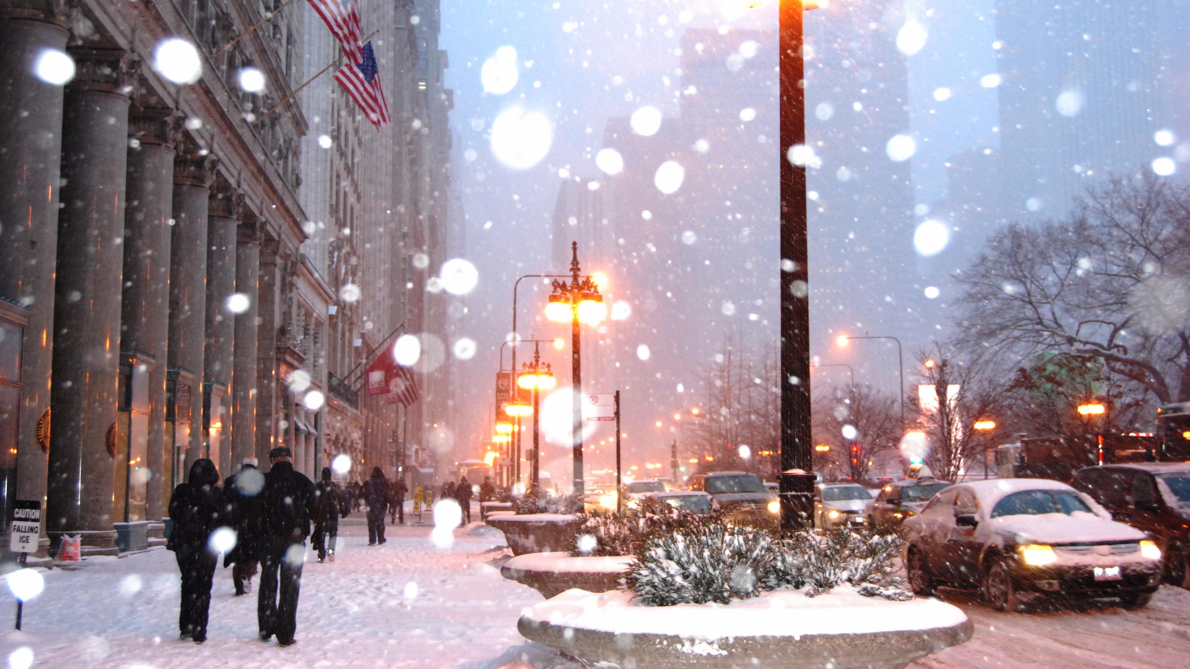 snow, winter, urban area, city, freezing, metropolis, evening