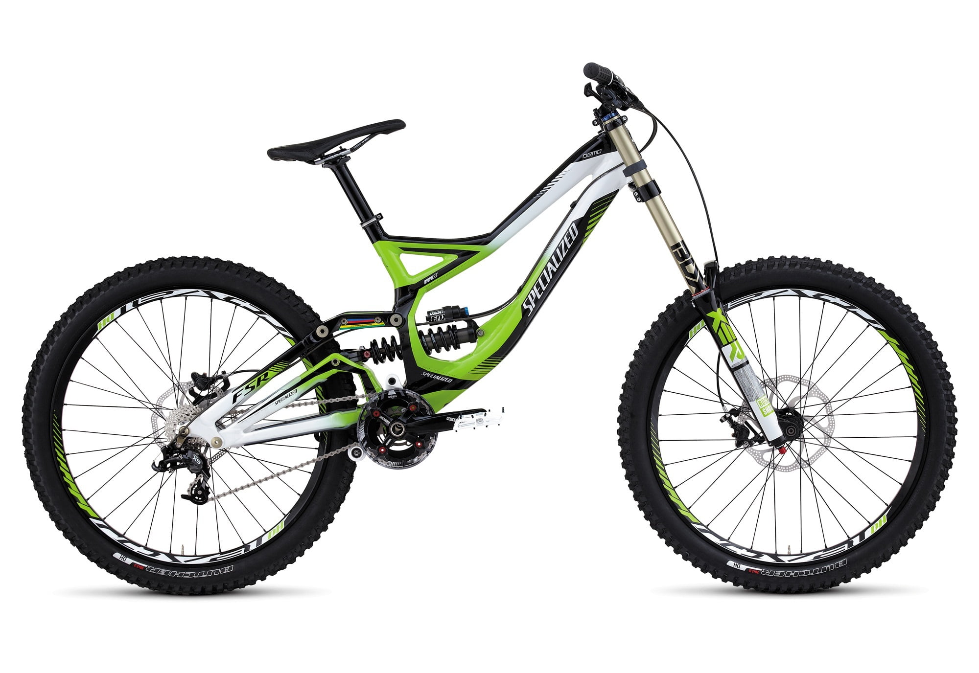 green and black full-suspension bicycle, bike, downhill, specialized