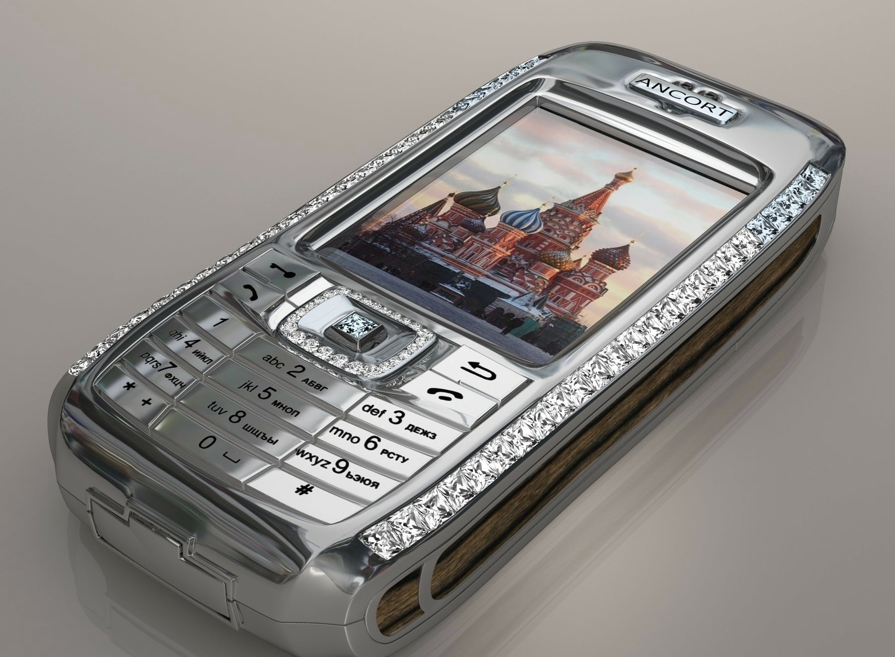 silver Ancort candybar phone, diamond crypto smartphone, telephone