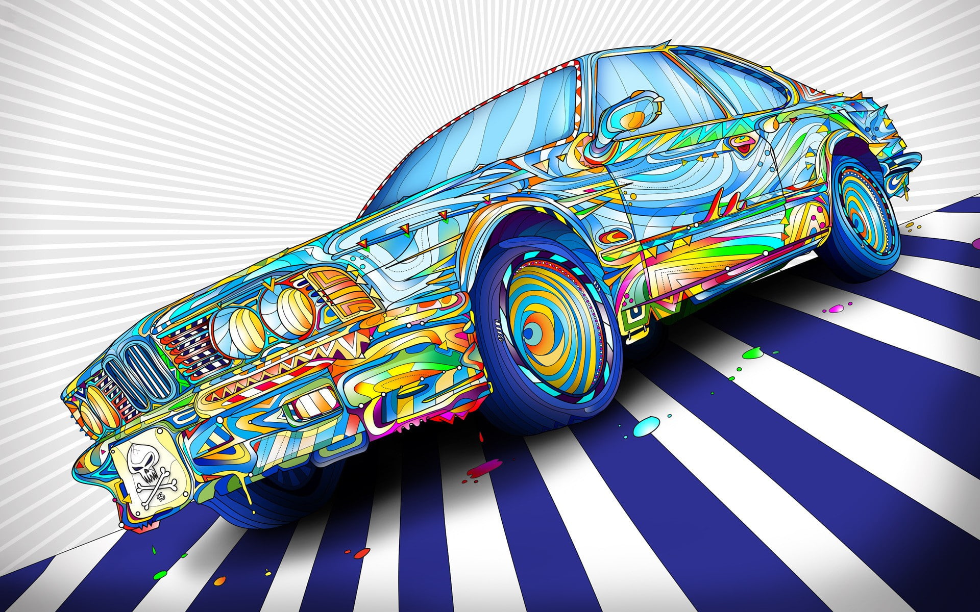 artwork, wheels, lines, digital art, Matei Apostolescu, car