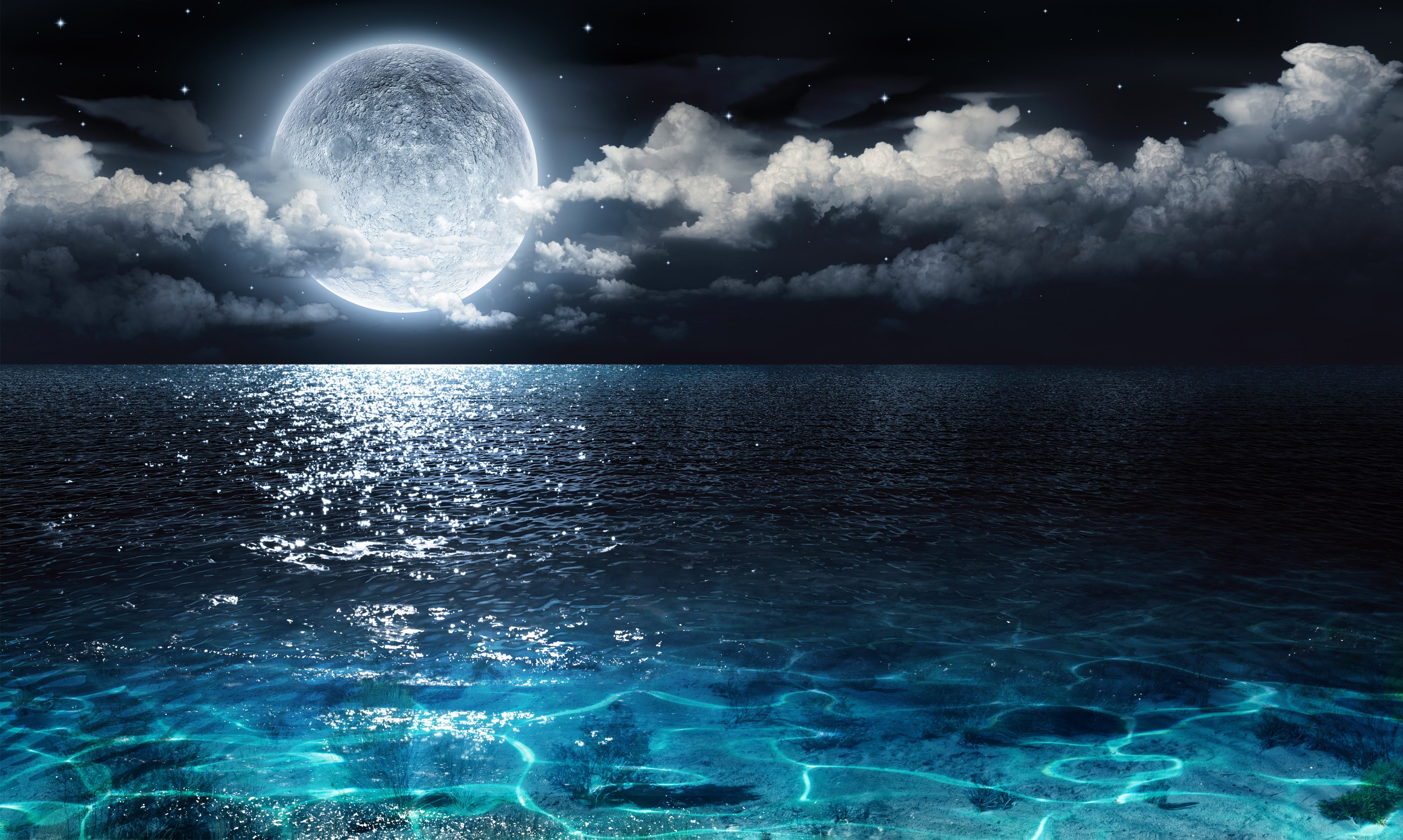 moon above body of water photo, sky, sea, cloud - sky, beauty in nature