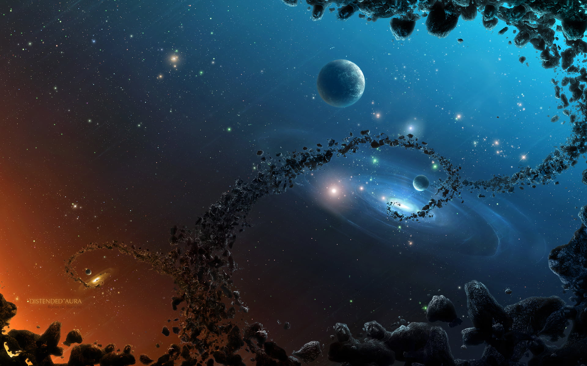 galaxy and planets digital wallpaper, 3D, space, digital art