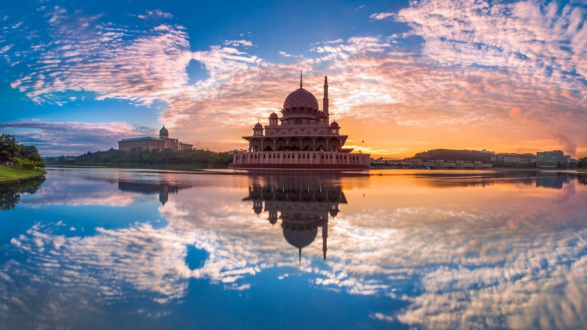landscape, reflection, clouds
