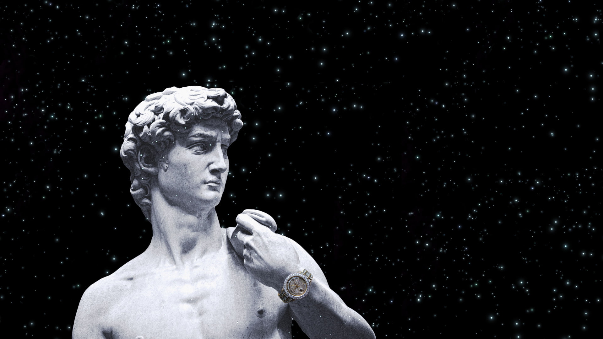 statue of david marble rolex gold watch space stars, sculpture