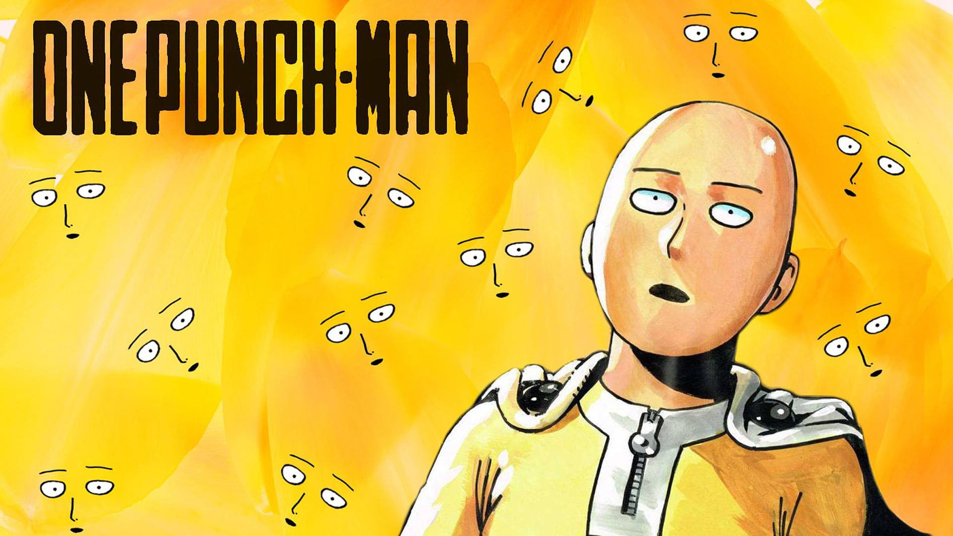 One Punch-Man anime, manga, Saitama, One-Punch Man, yellow, yellow background