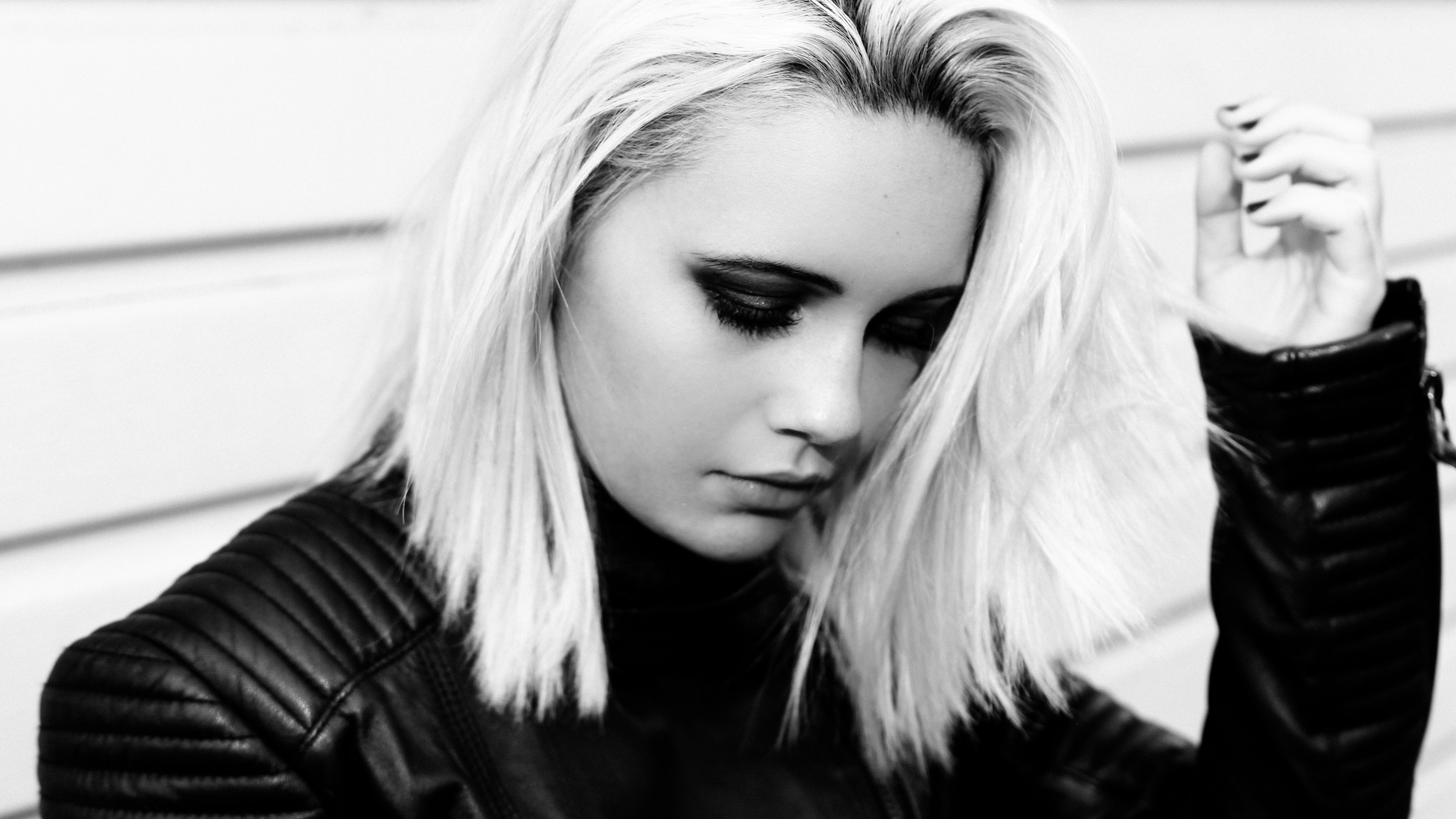 woman wearing black leather jacket grayscale phtoo, Bea Miller
