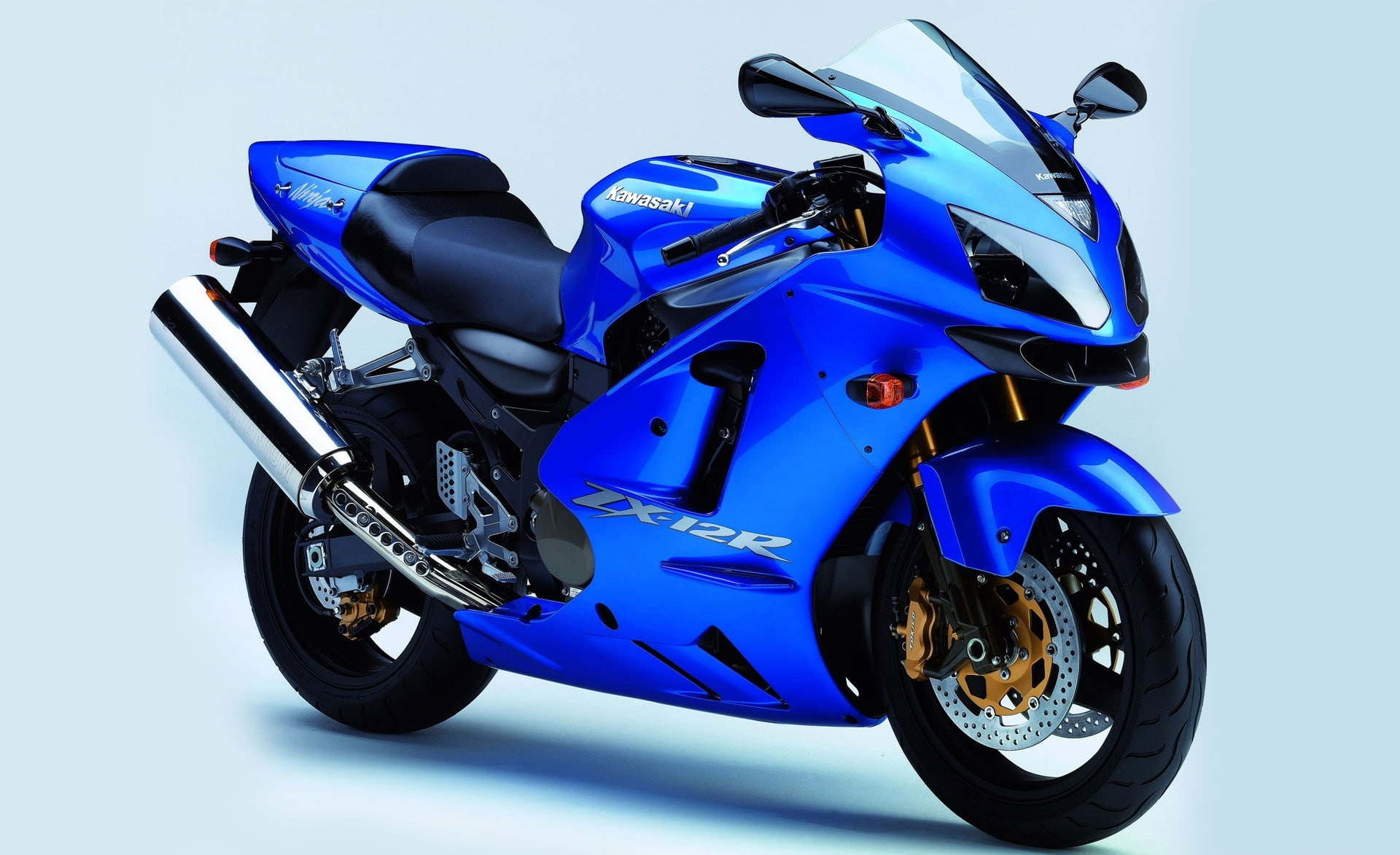 Kawasaki Ninja ZX 12R, blue Kawasaki ZX-12R sports bike, Motorcycles