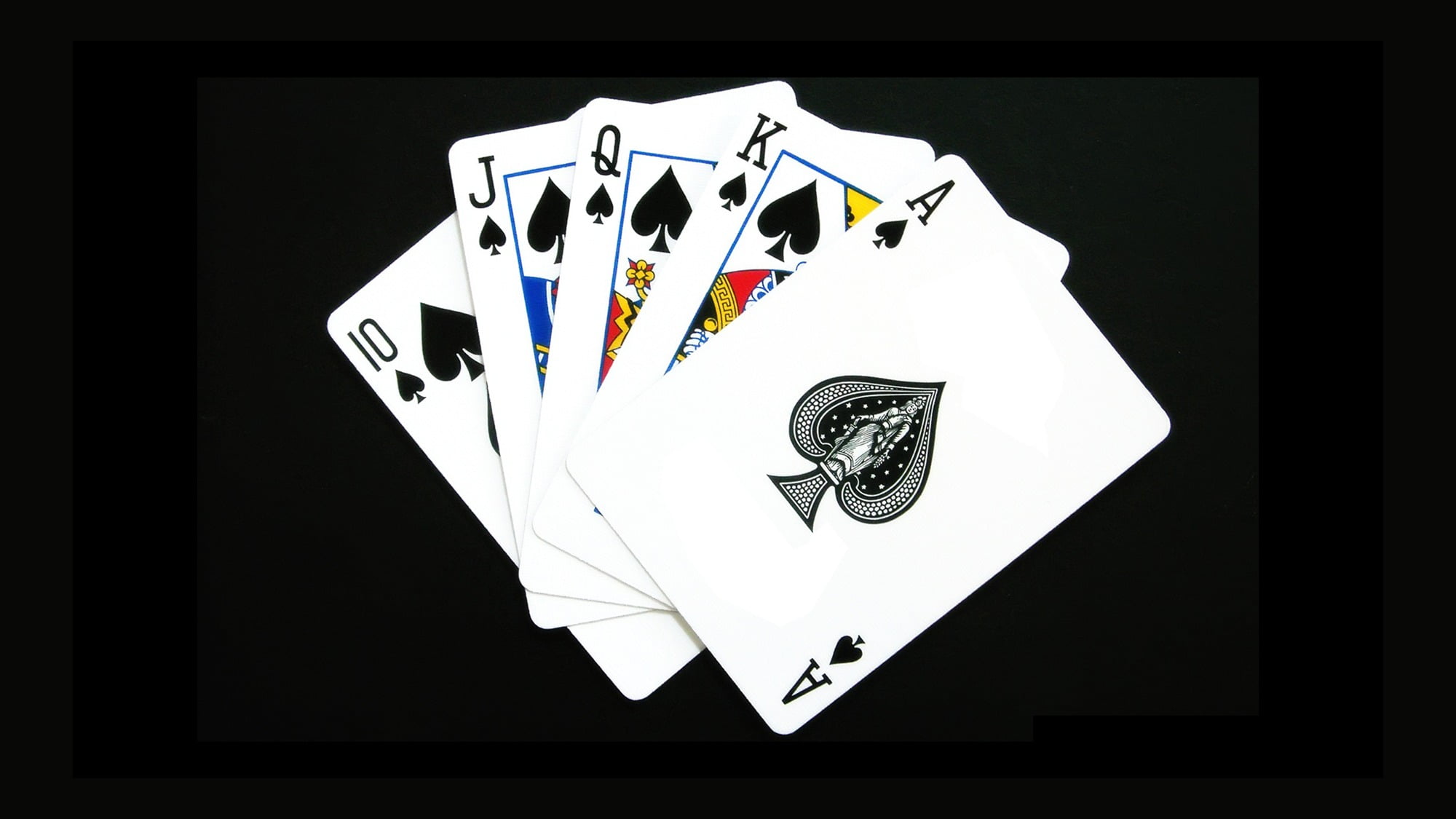 playing cards, Royal Flush, poker, spades, black background