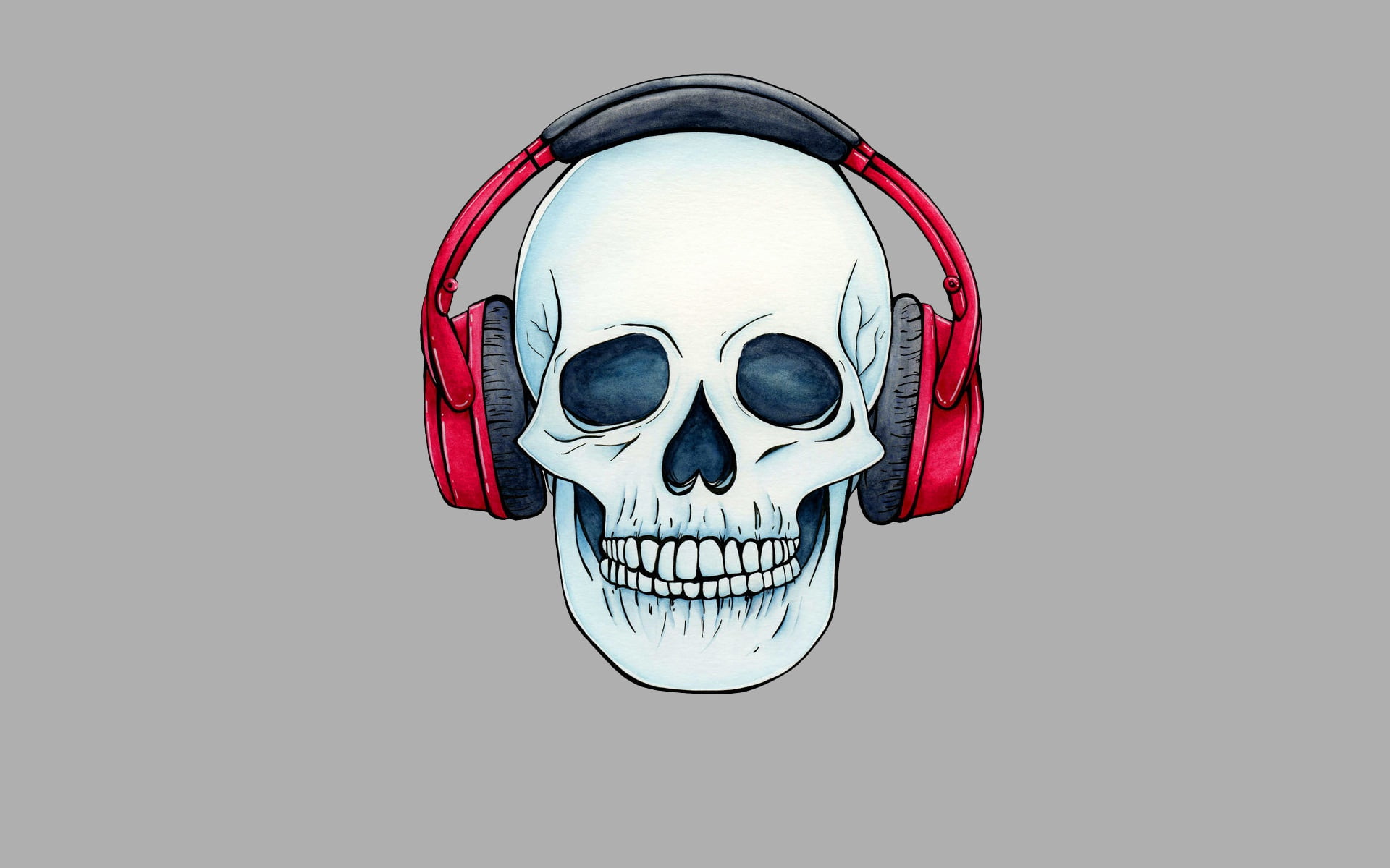 skull using headphones illustration, minimalism, skeleton, sake