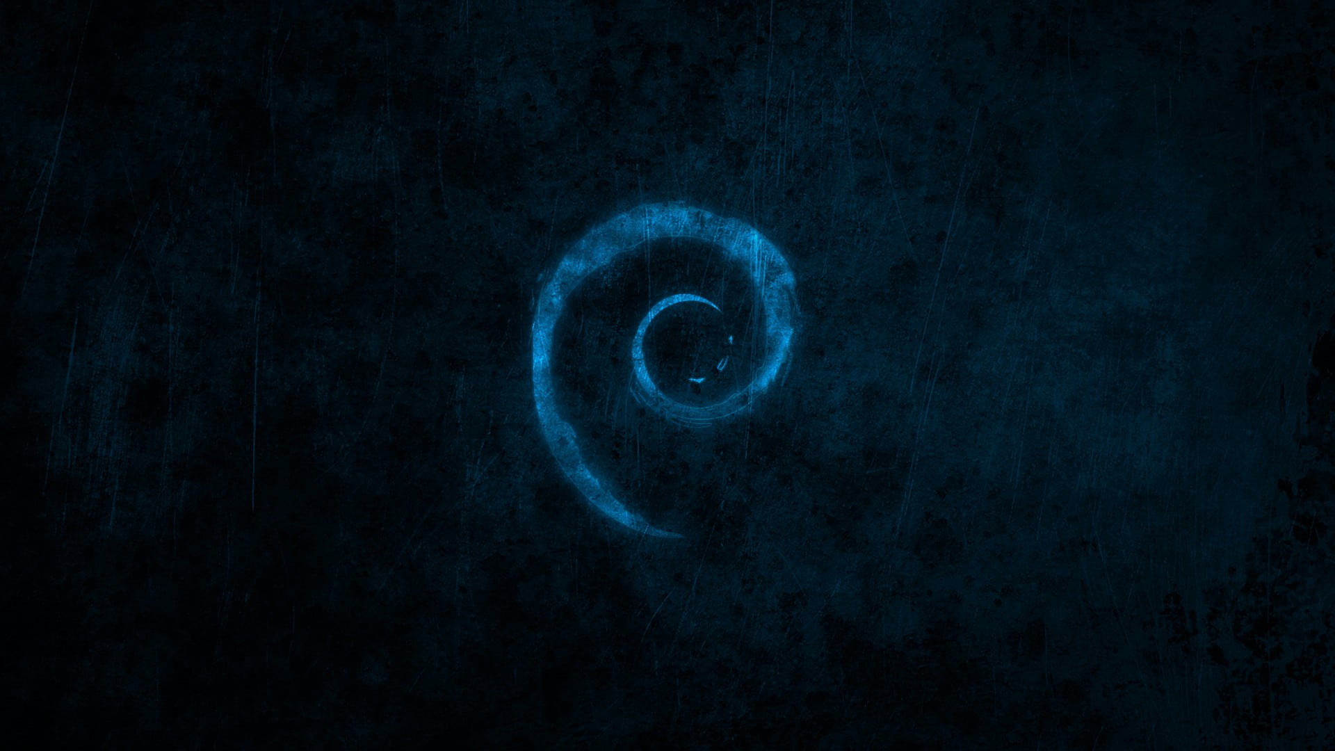 blue and black abstract painting, dark, Debian, spiral, brand