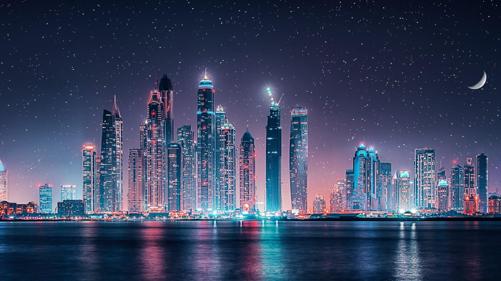 high-rise buildings at night photography, tower block, illuminating