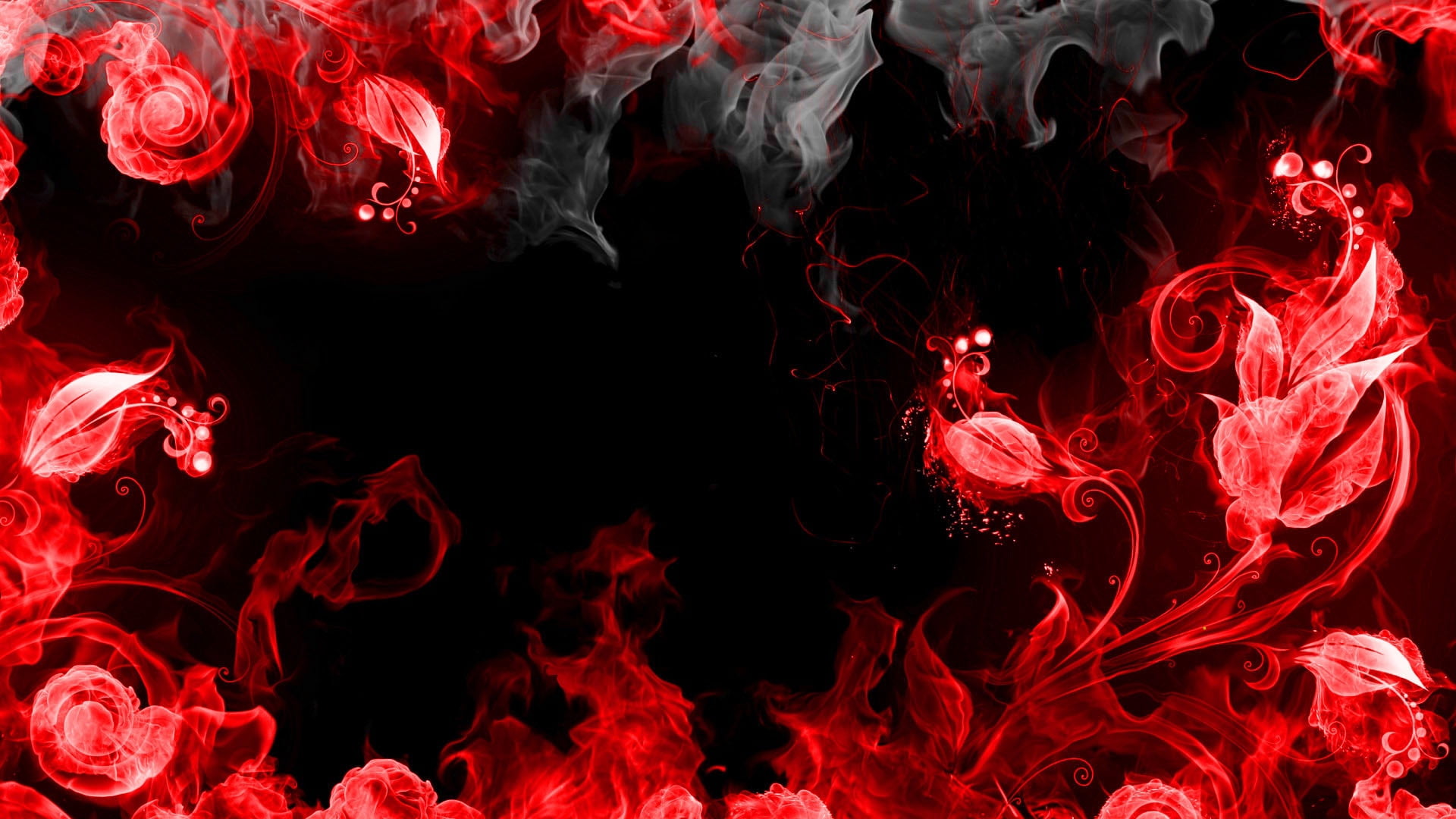red petaled flowers illustration, abstraction, smoke, black, backgrounds
